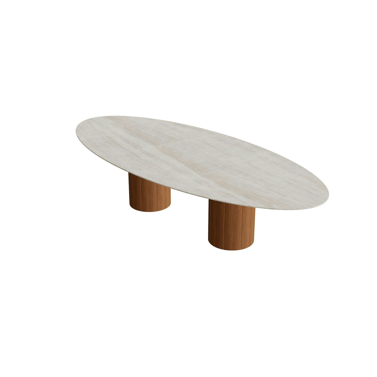 Royal Botania Regaliz Tisch Ellipse 320 x 140 cm mit Rundfuß – Esstisch, H 75 cm · Teak geölt · Keramik grau-braun geädert (Strato Quartz)