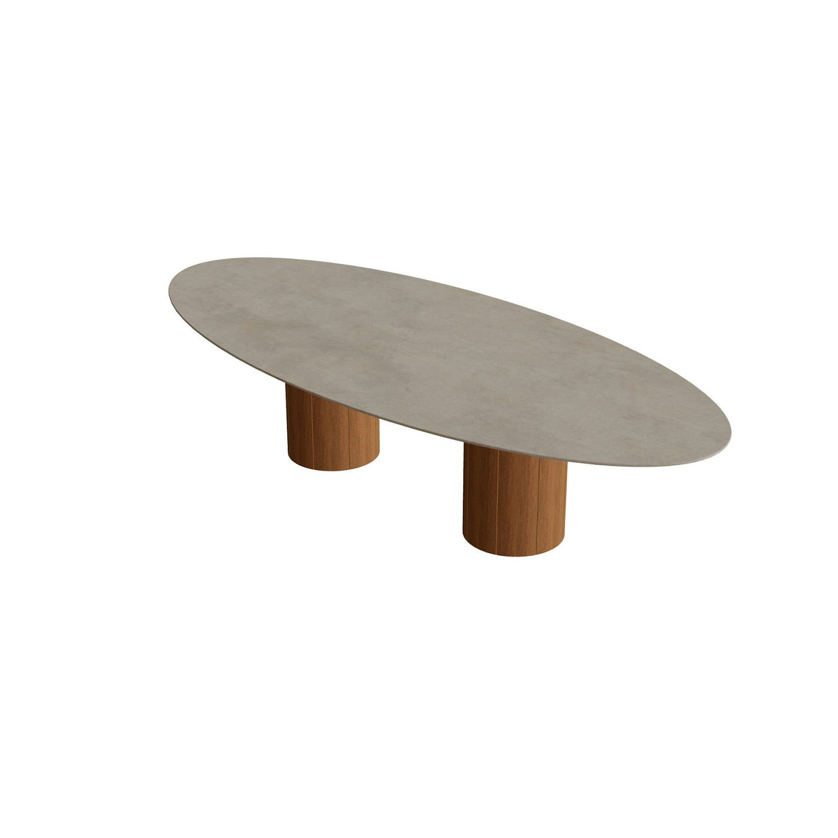Royal Botania Regaliz Tisch Ellipse 320 x 140 cm mit Rundfuß – Esstisch, H 75 cm · Teak geölt · Keramik graubraun (Terra Sabbia)