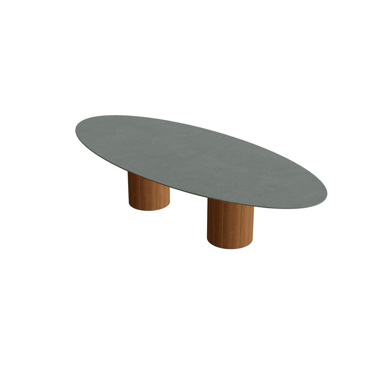 Royal Botania Regaliz Tisch Ellipse 320 x 140 cm mit Rundfuß – Esstisch, H 75 cm · Teak geölt · Keramik steingrün (Verdezza Amazon)