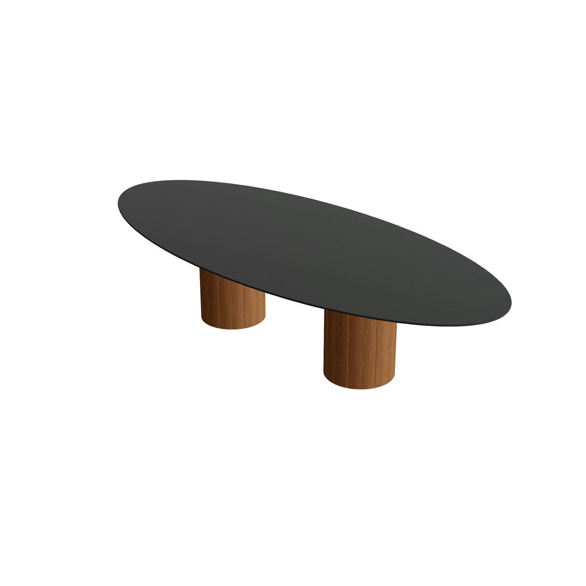 Royal Botania Regaliz Tisch Ellipse 320 x 140 cm mit Rundfuß – Esstisch, H 75 cm · Teak geölt · Keramik schwarz (black)