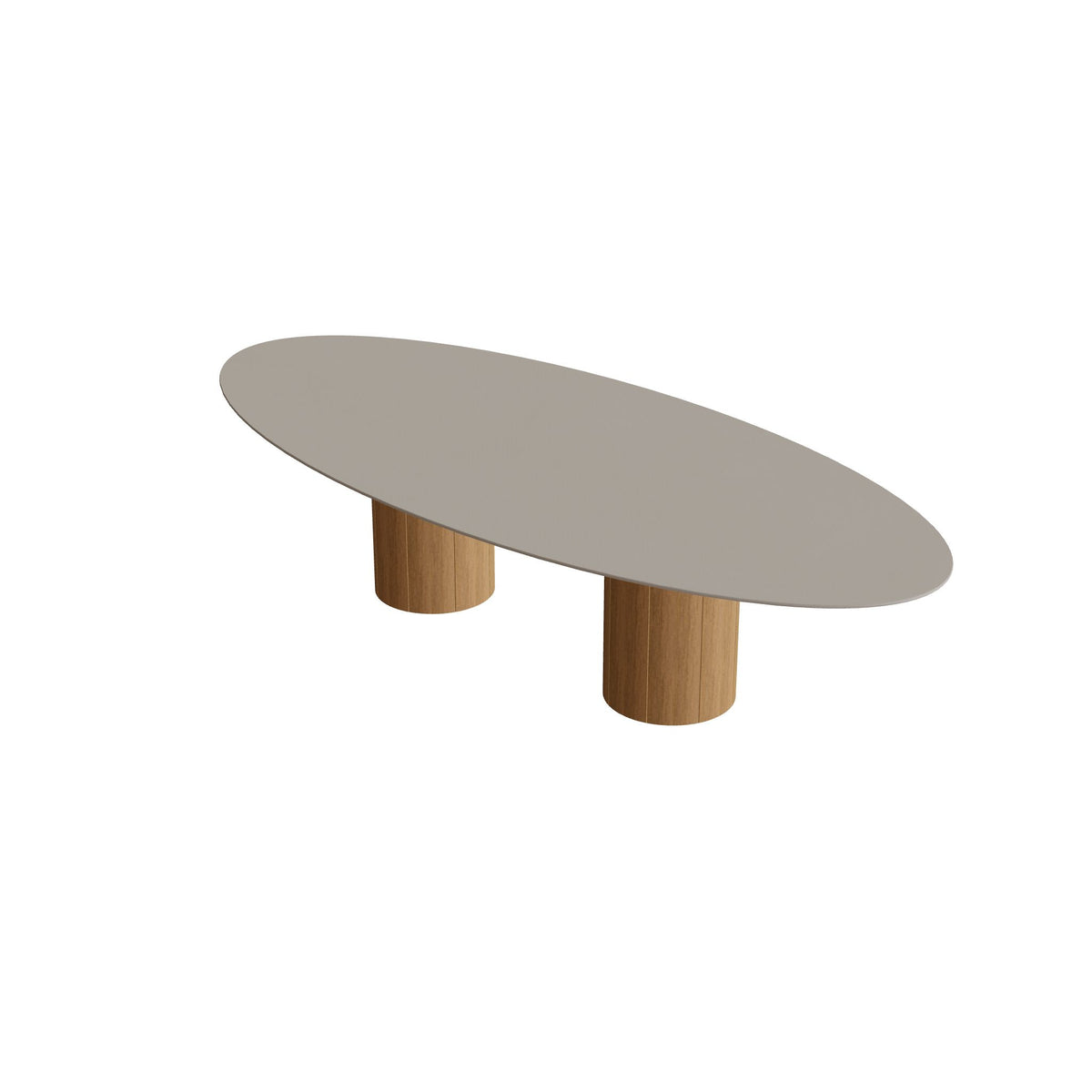 Royal Botania Regaliz Tisch Ellipse 320 x 140 cm mit Rundfuß, Esstisch, Fuß Teak, Keramik perlgrau (Pearl Grey)
