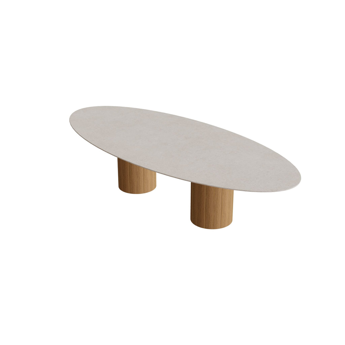 Royal Botania Regaliz Tisch Ellipse 320 x 140 cm mit Rundfuß, Esstisch, Fuß Teak, Keramik grau gesprenkelt (Sienna Arena)