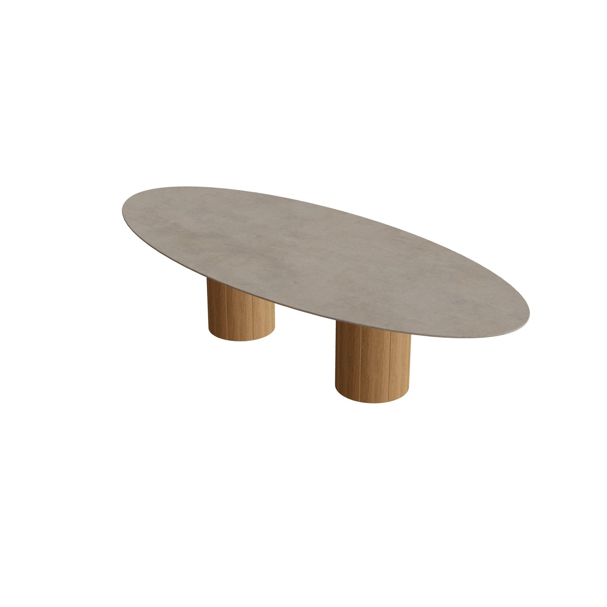 Royal Botania Regaliz Tisch Ellipse 320 x 140 cm mit Rundfuß, Esstisch, Fuß Teak, Keramik graubraun (Terra Sabbia)