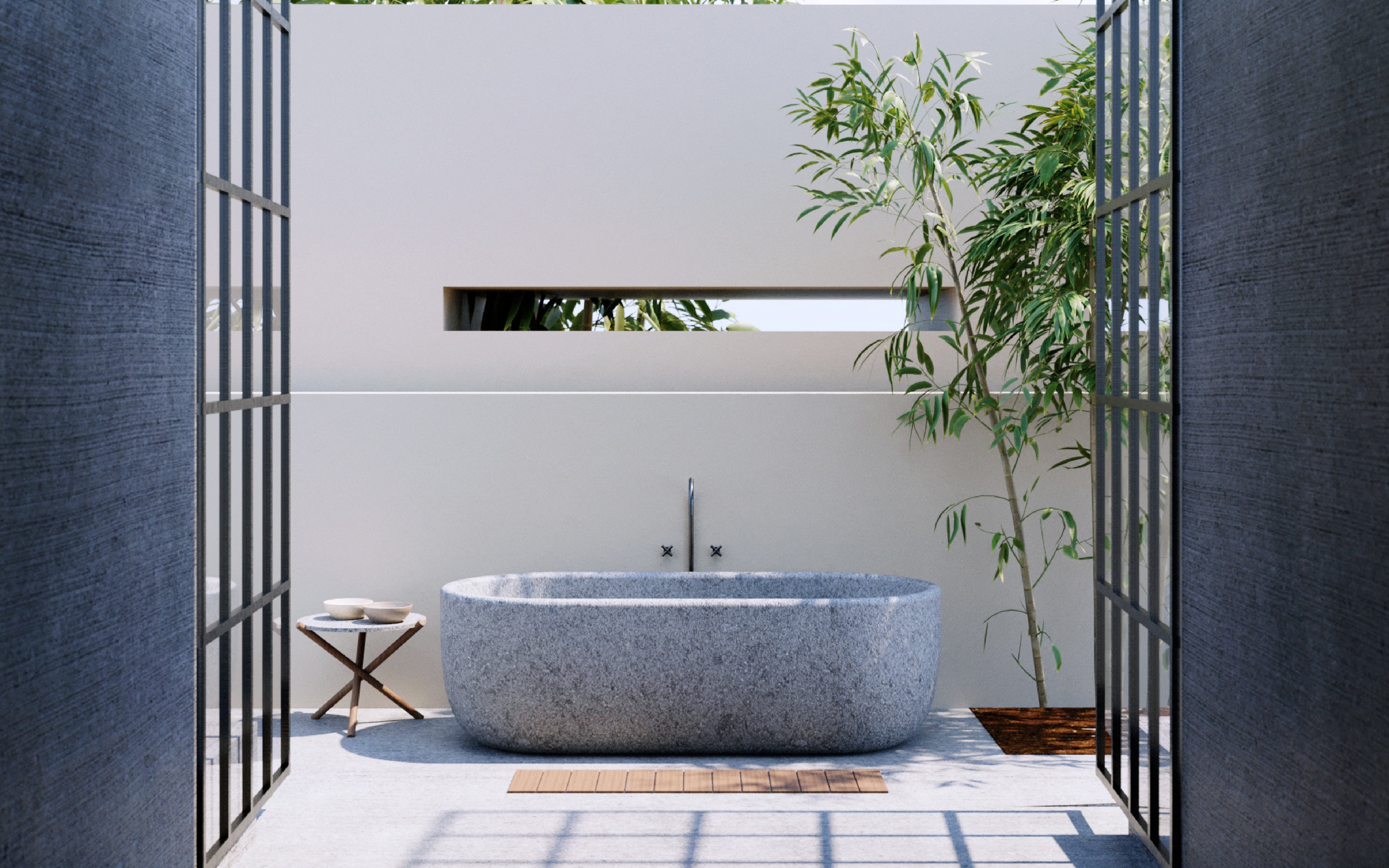 Aqua By VELTHA® – Monolithisches Wasserbecken aus Peperino Naturstein