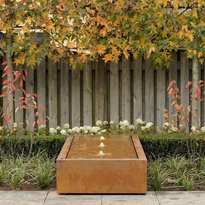 Rectangular water table made of Corten steel with LED and pump 