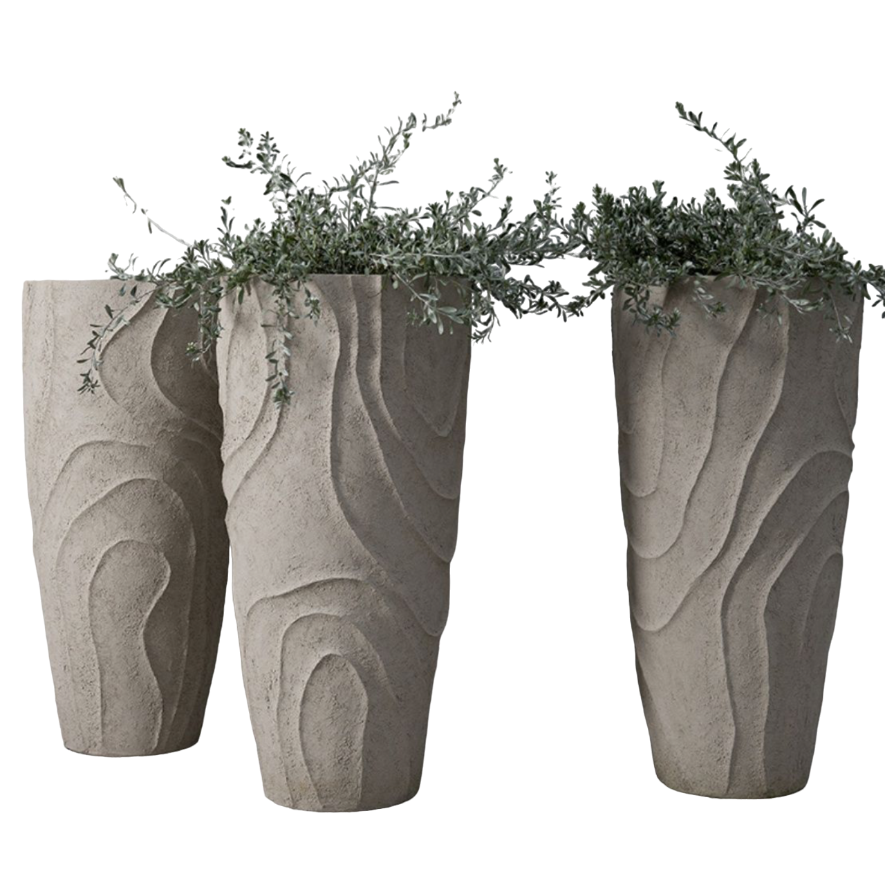 Das Bild zeigt ein handgefertigtes Pflanzgefäß der AHO-Serie von Atelier Vierkant. Es ist aus hochwertigem Ton gefertigt und hat eine glatte, matte Oberfläche. Das Gefäß ist in einem eleganten, hellen Farbton gehalten, der je nach Modell Weiß, Grau oder Schwarz sein kann. Die Form ist schlicht und minimalistisch, mit einem leicht konischen Verlauf – der obere Durchmesser ist größer als der untere. 