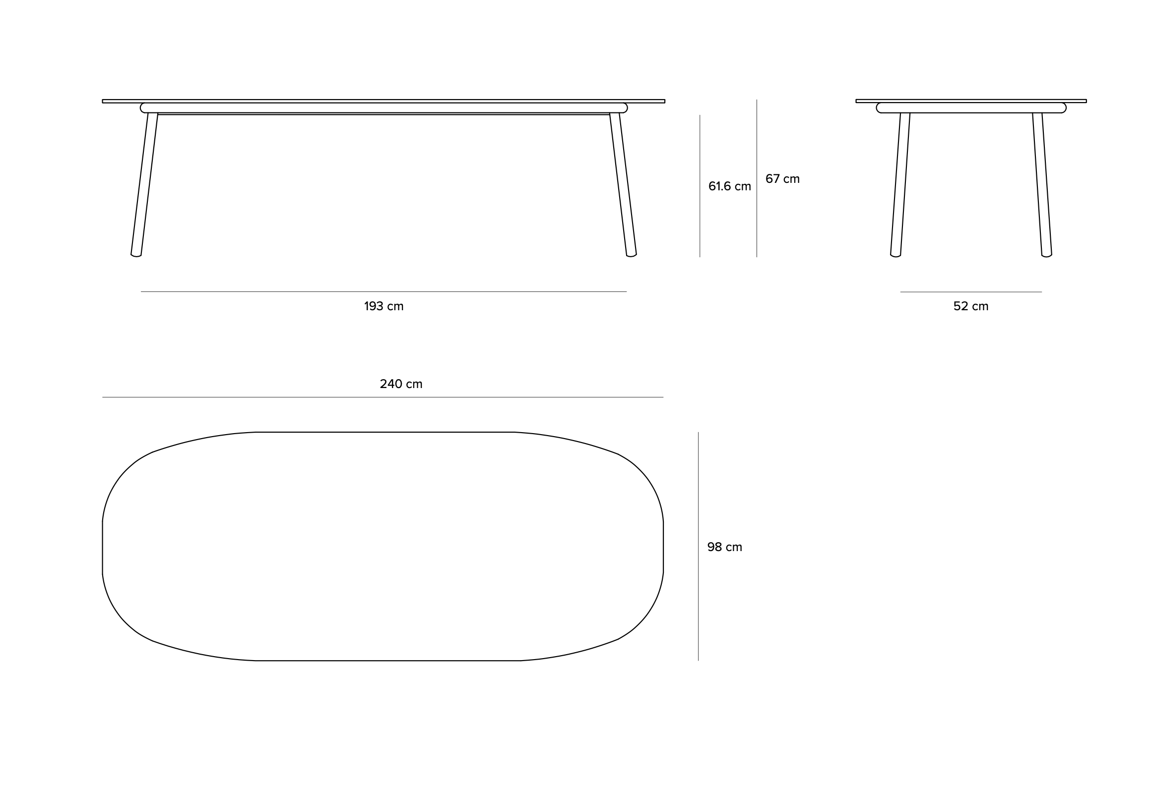 Tribu I Tosca niedriger Esstisch 240 cm, oval