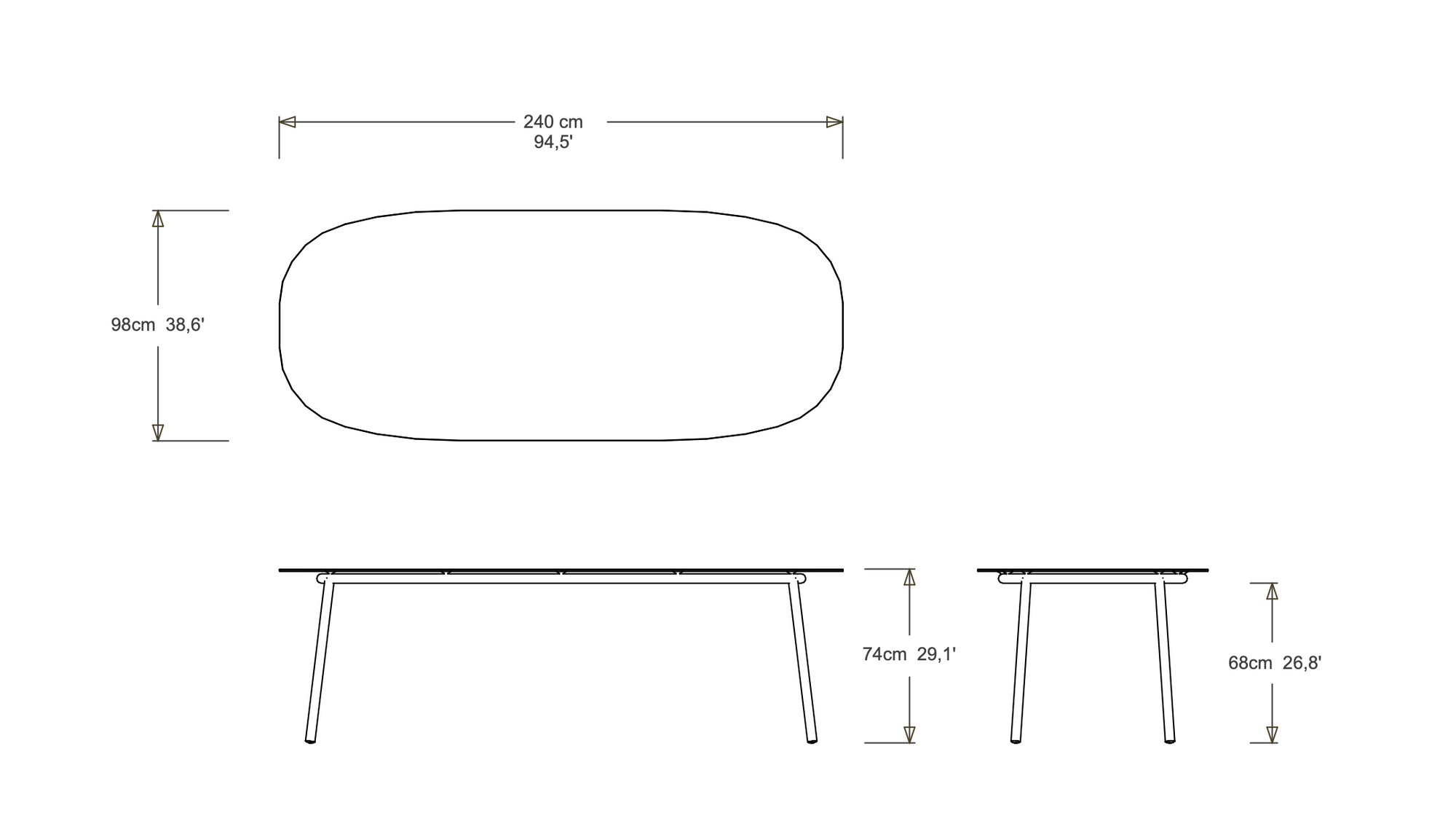 Table à manger ovale Tribù TOSCA 240 cm