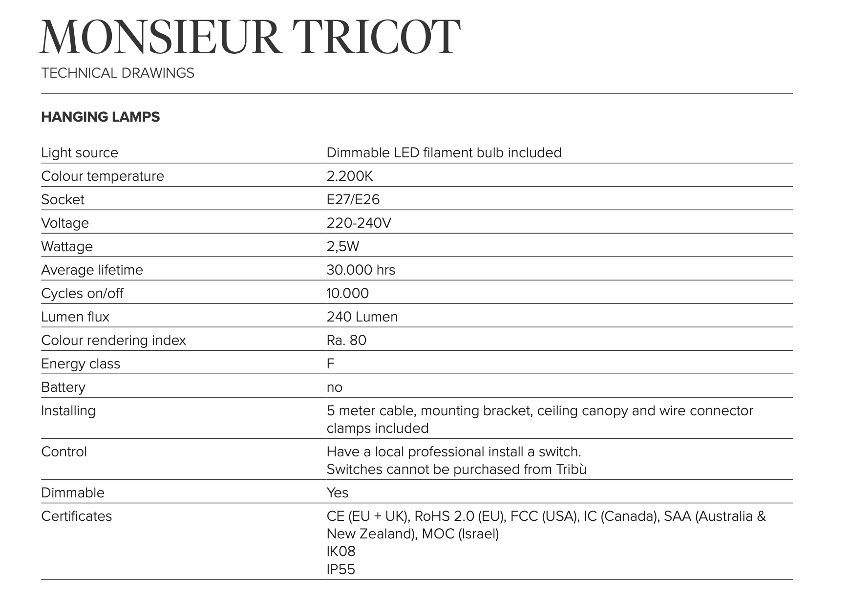 Tribu I Monsieur Tricot Cachet Hängeleuchte