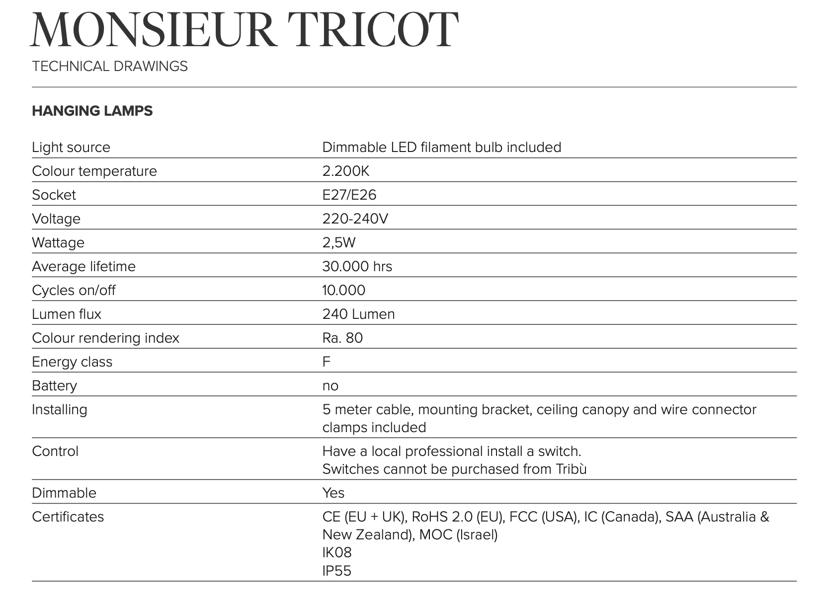 Tribu I Monsieur Tricot Latoque Hängeleuchte