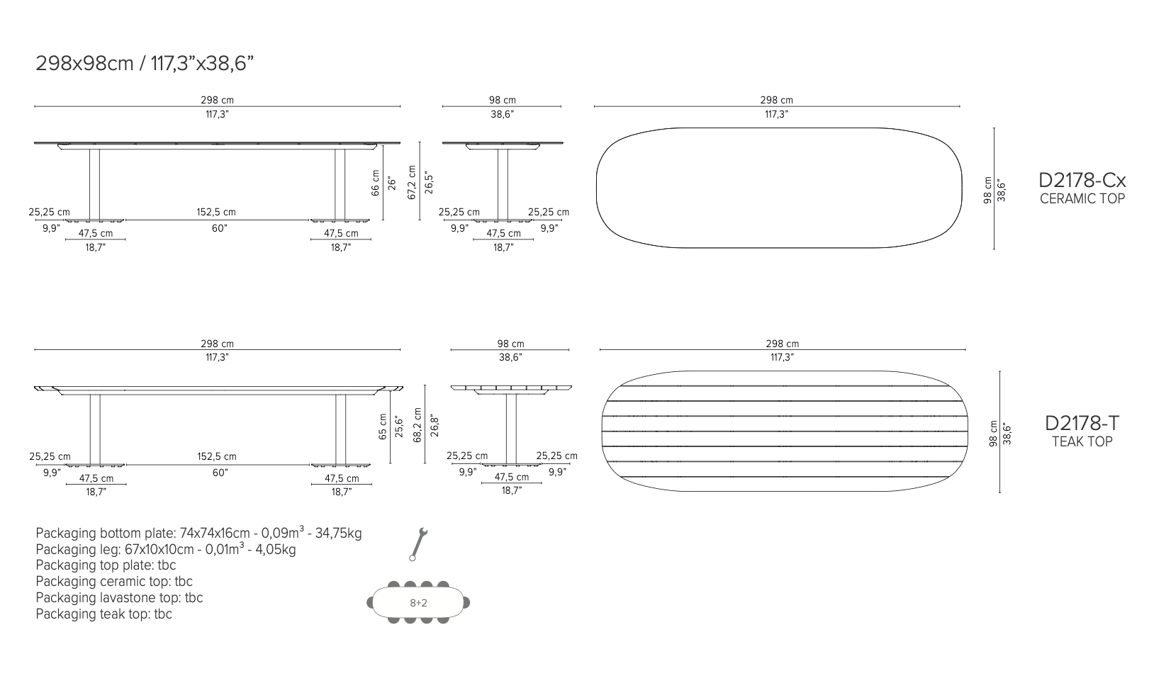 Tribu I T-Table niedriger Esstisch 298 cm, oval
