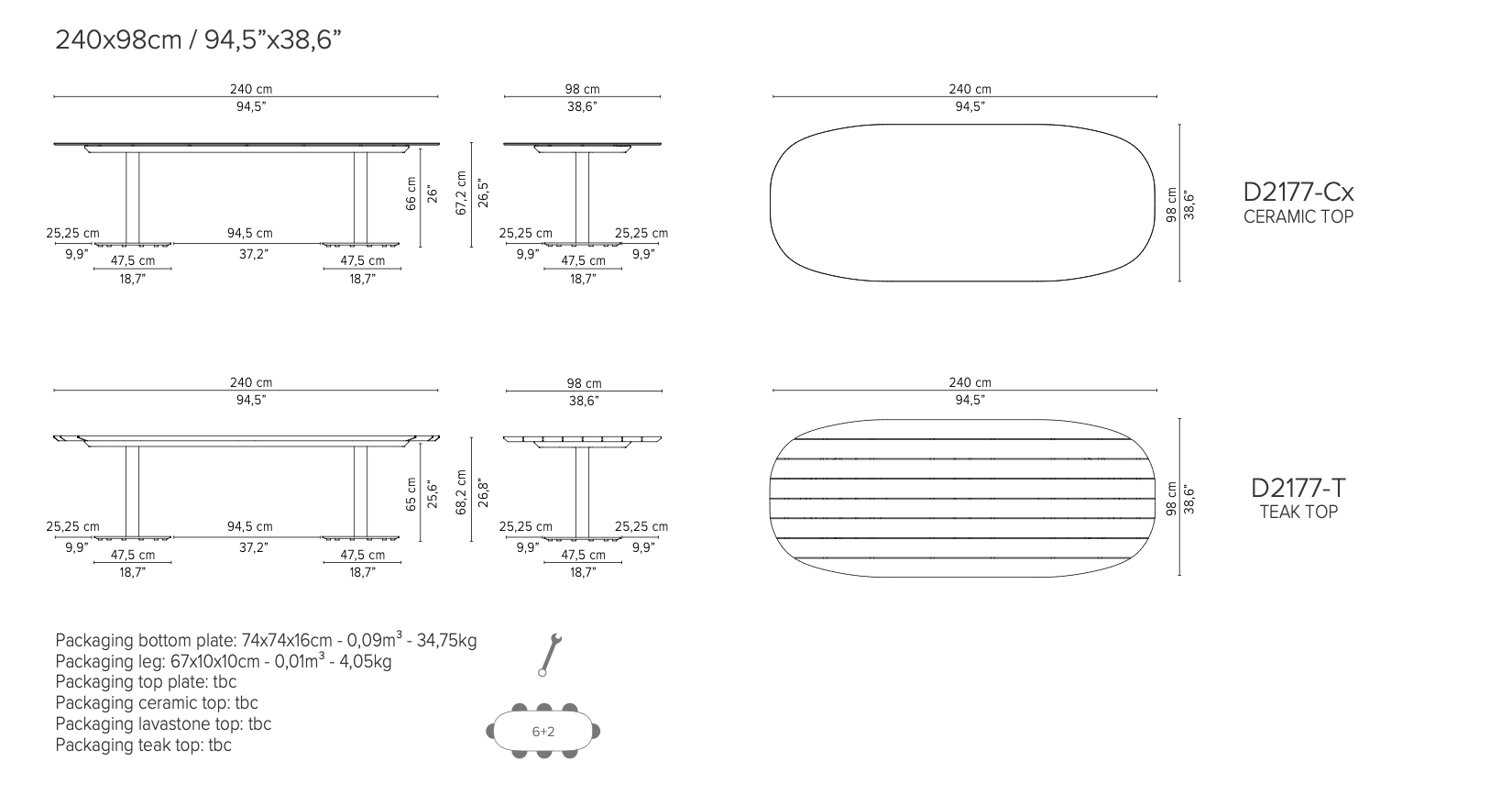 Tribu I T-Table ovaler niedriger Esstisch 240 cm