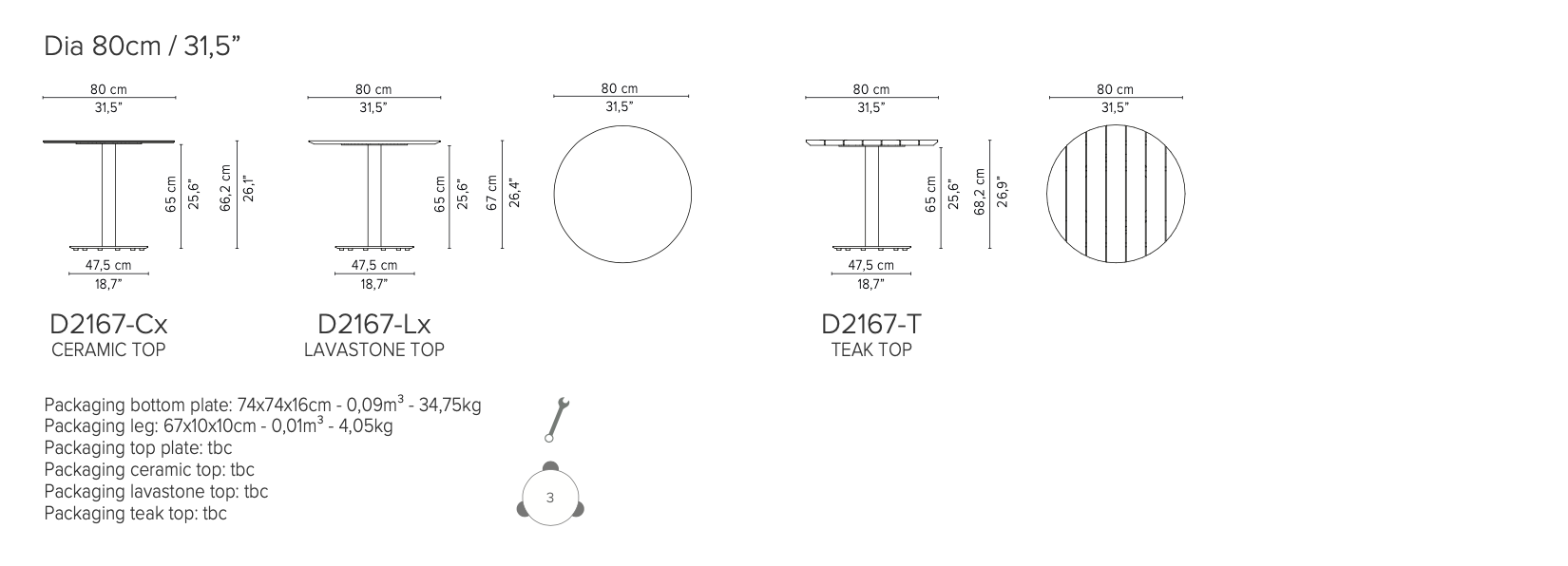 Tribu I T-Table niedriger runder Esstisch Ø80 cm