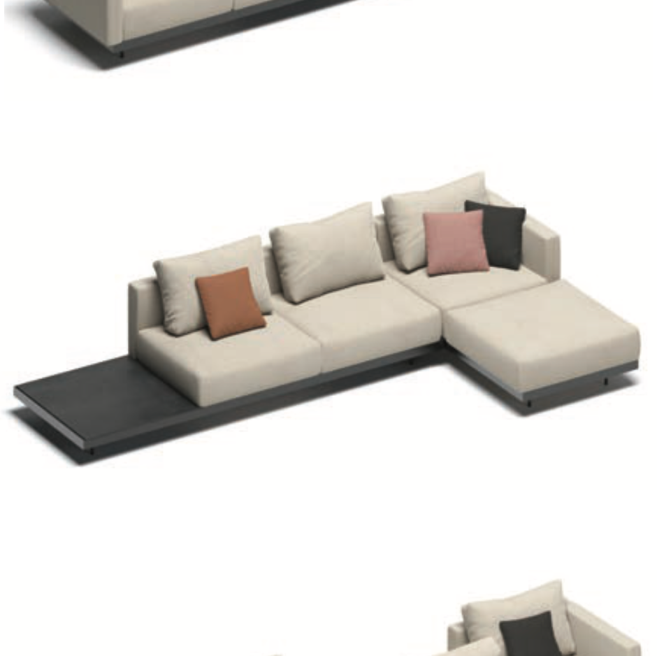 Canapé lounge d'angle modulable Todus Dongo avec table 361/184 cm