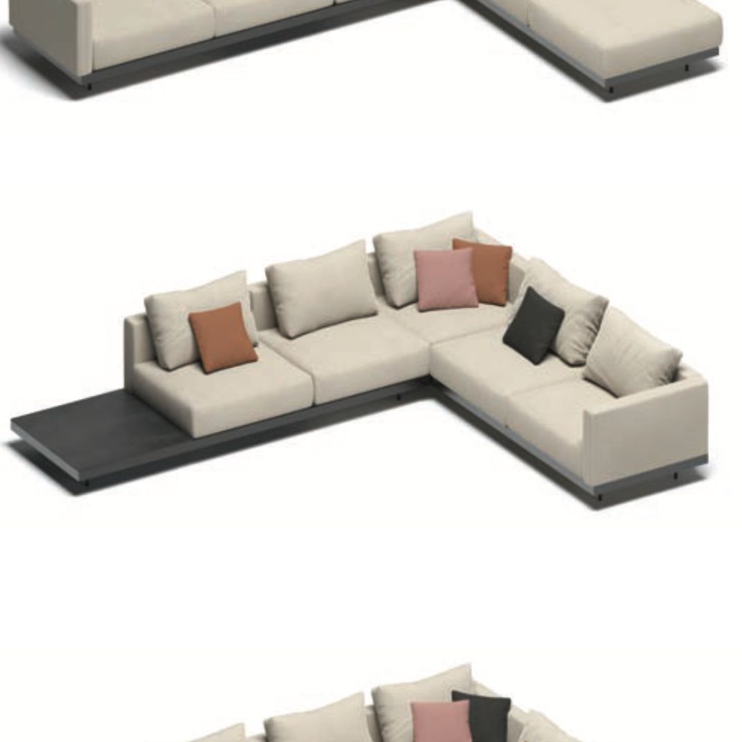 Canapé lounge d'angle modulable Todus Dongo avec table 361/274 cm