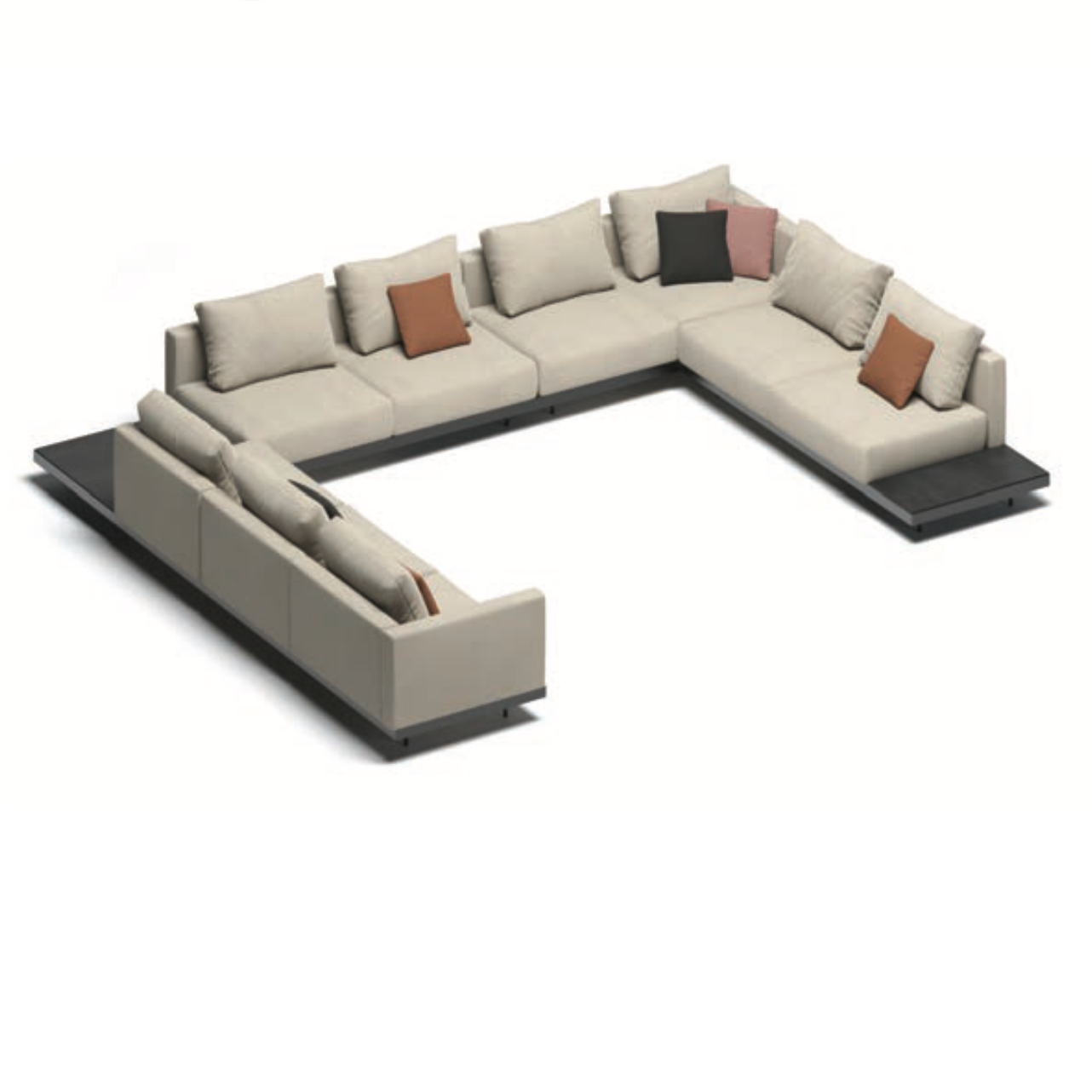Canapé lounge modulable Todus Dongo en forme de U avec grande et petite table 450/361 cm