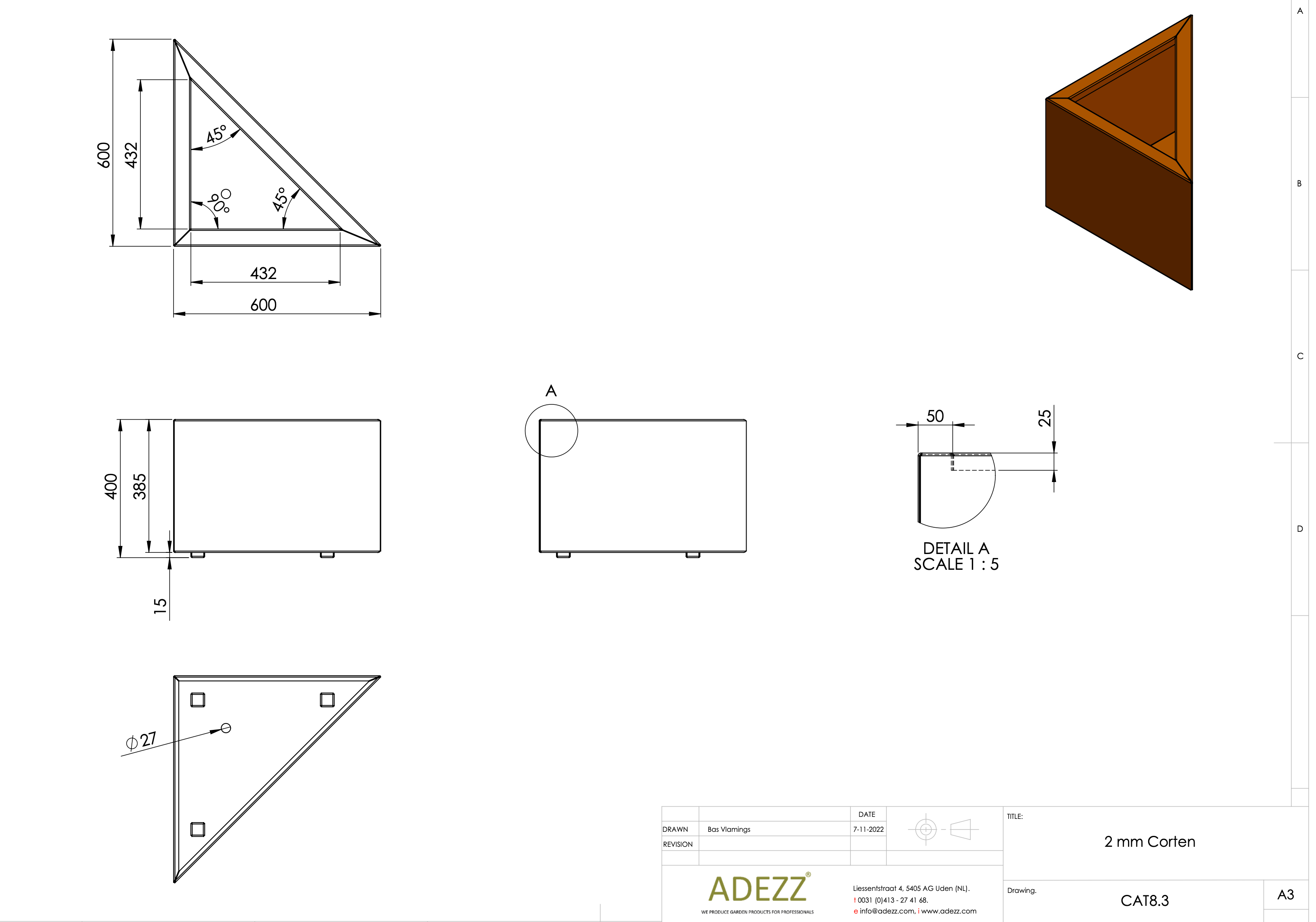 Adezz I Triangle Pflanzgefäß aus Cortenstahl
