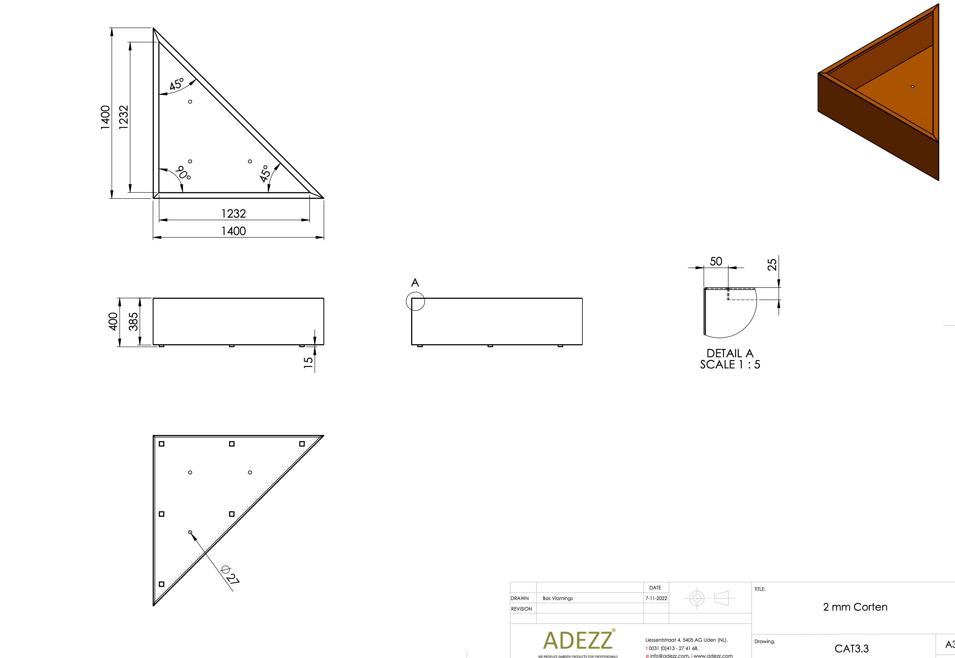 Adezz I Triangle Pflanzgefäß aus Cortenstahl