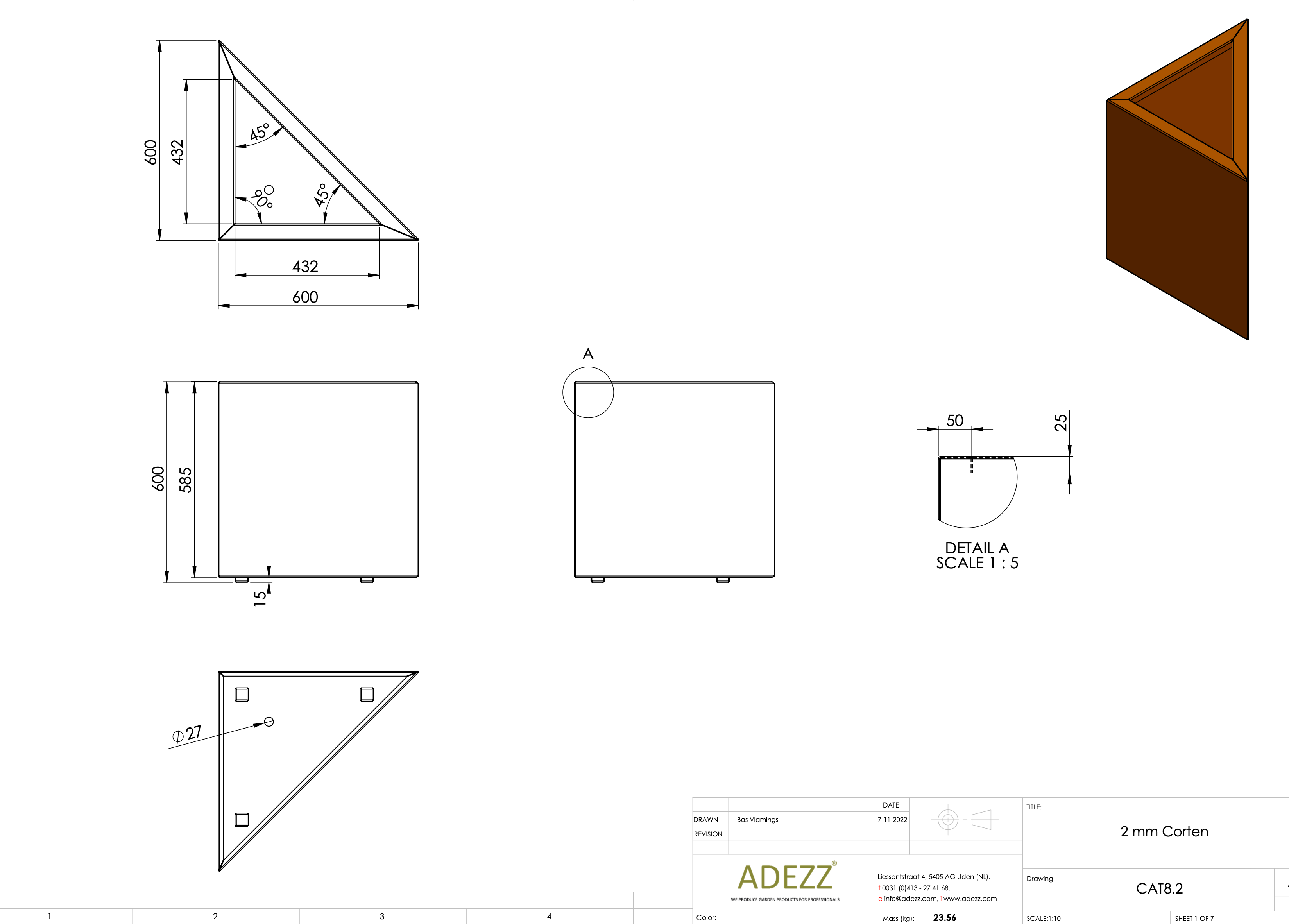 Adezz I Triangle Pflanzgefäß aus Cortenstahl