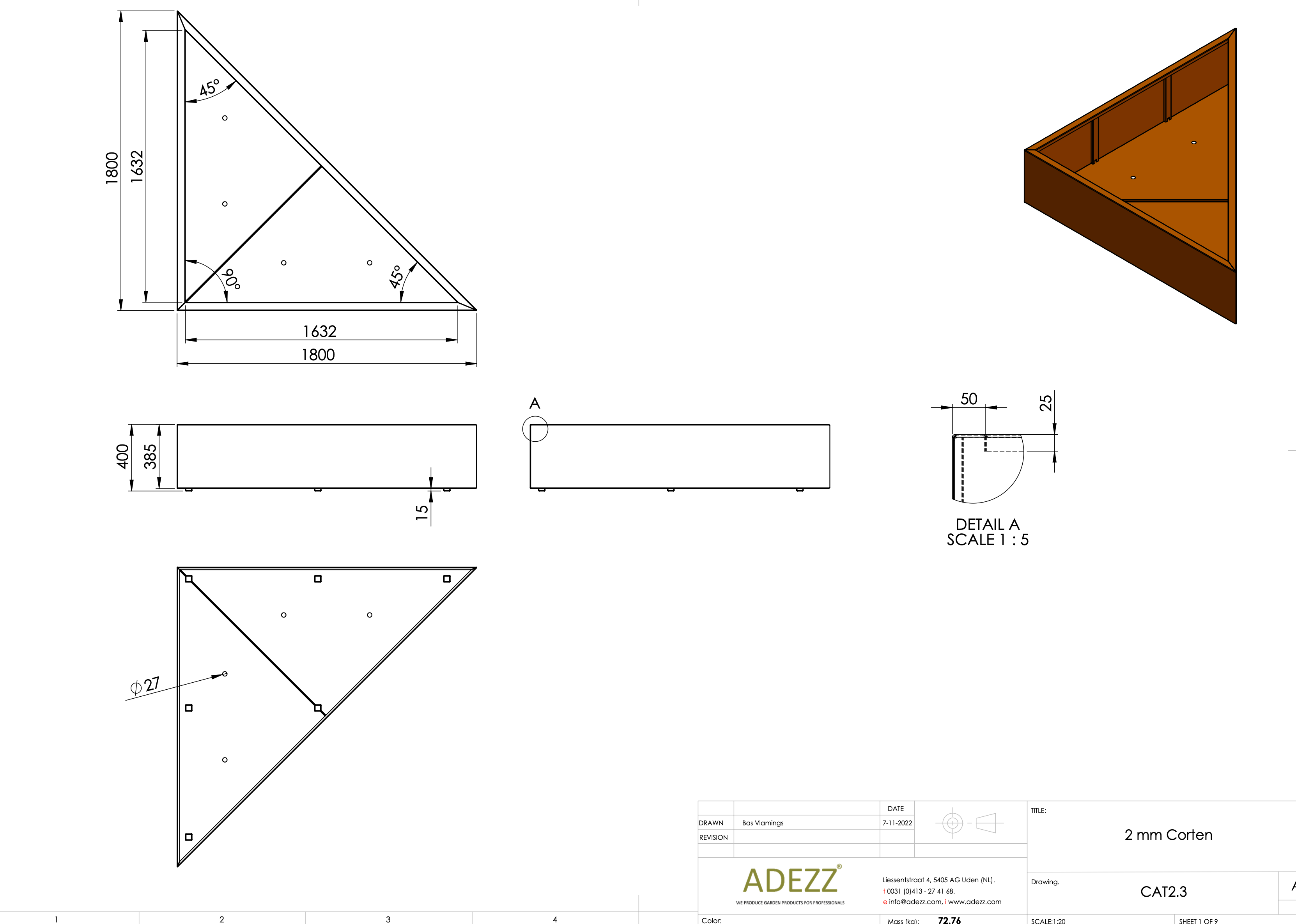 Adezz I Triangle Pflanzgefäß aus Cortenstahl