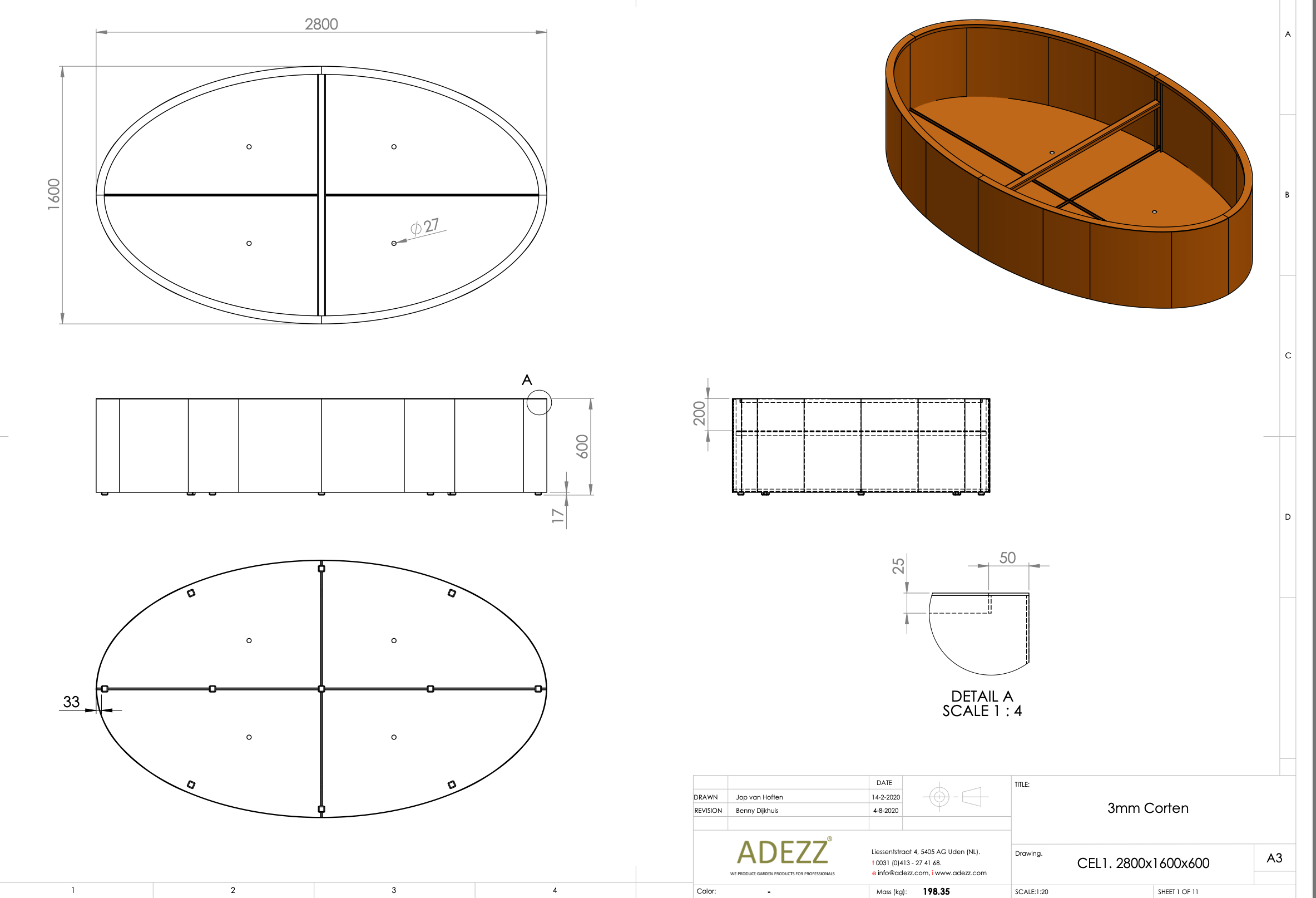 Adezz I Ellipse Pflanzgefäß aus Cortenstahl
