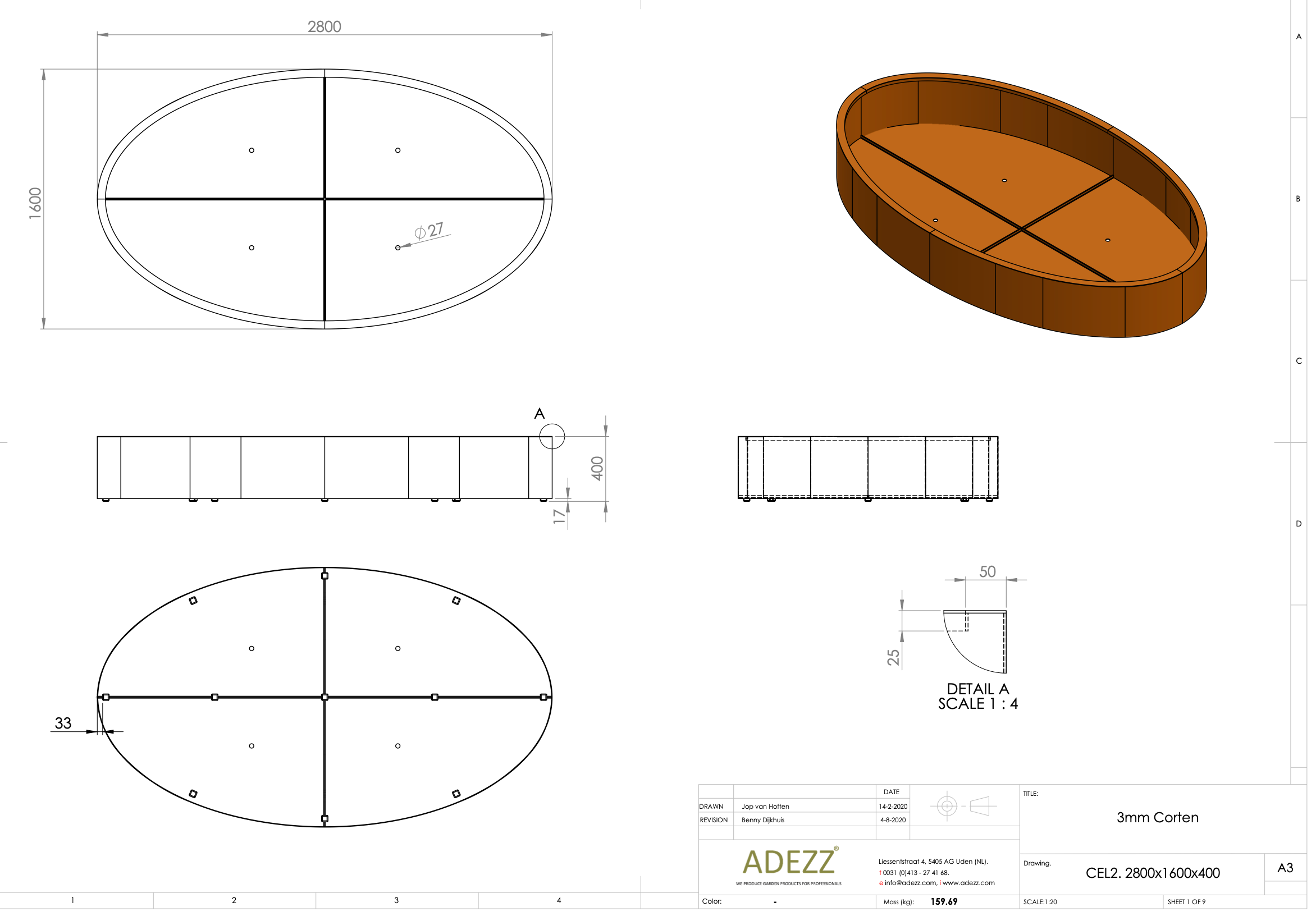 Adezz I Ellipse Pflanzgefäß aus Cortenstahl