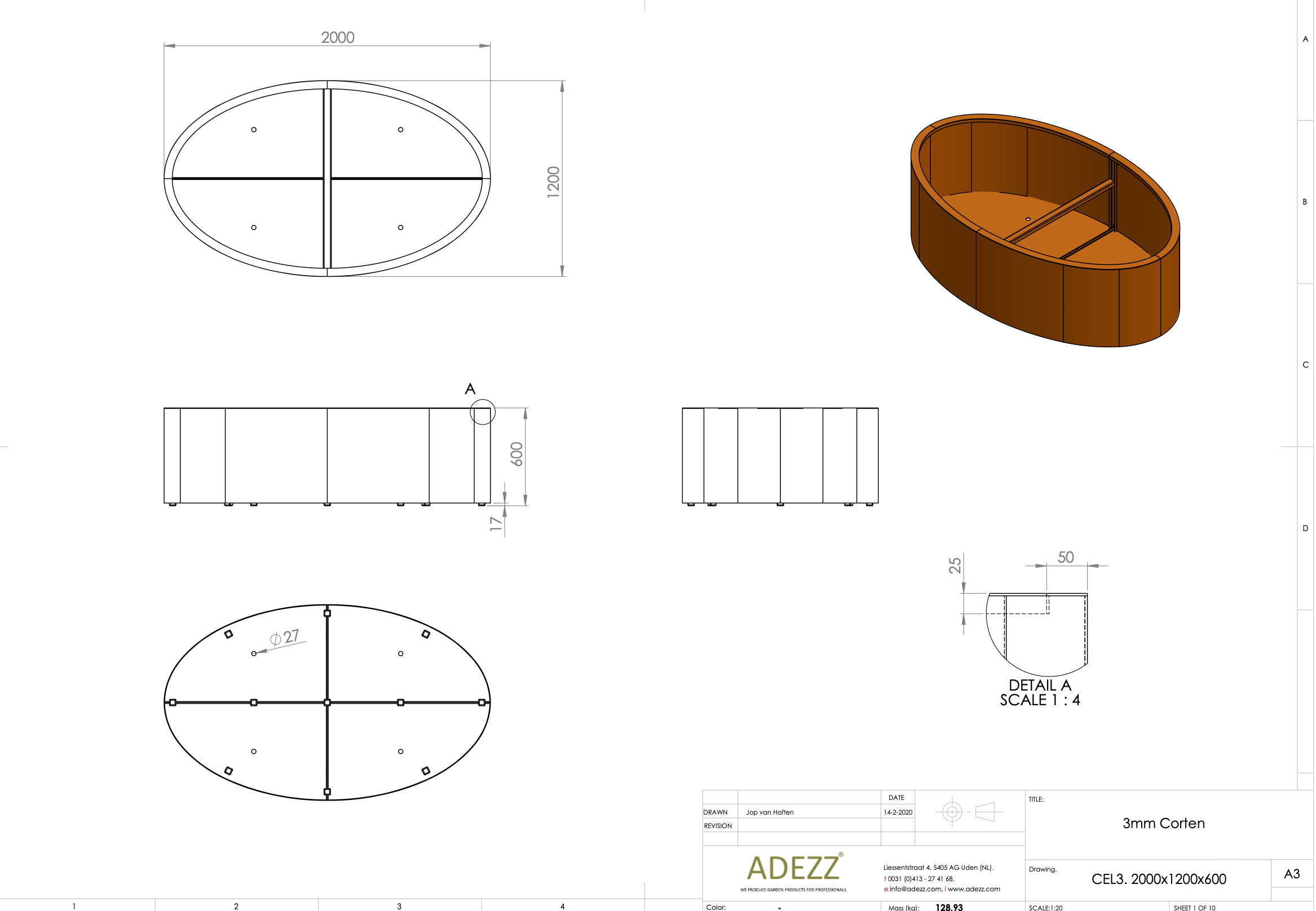 Adezz I Ellipse Pflanzgefäß aus Cortenstahl