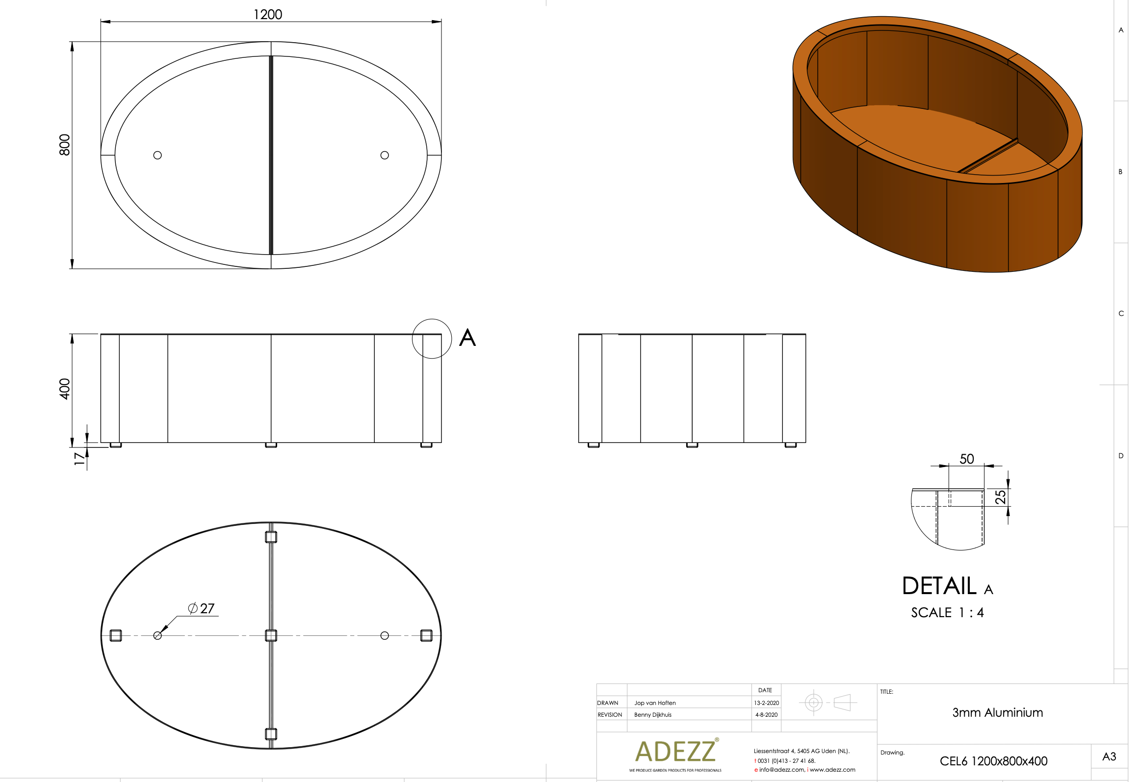 Adezz I Ellipse Pflanzgefäß aus Cortenstahl