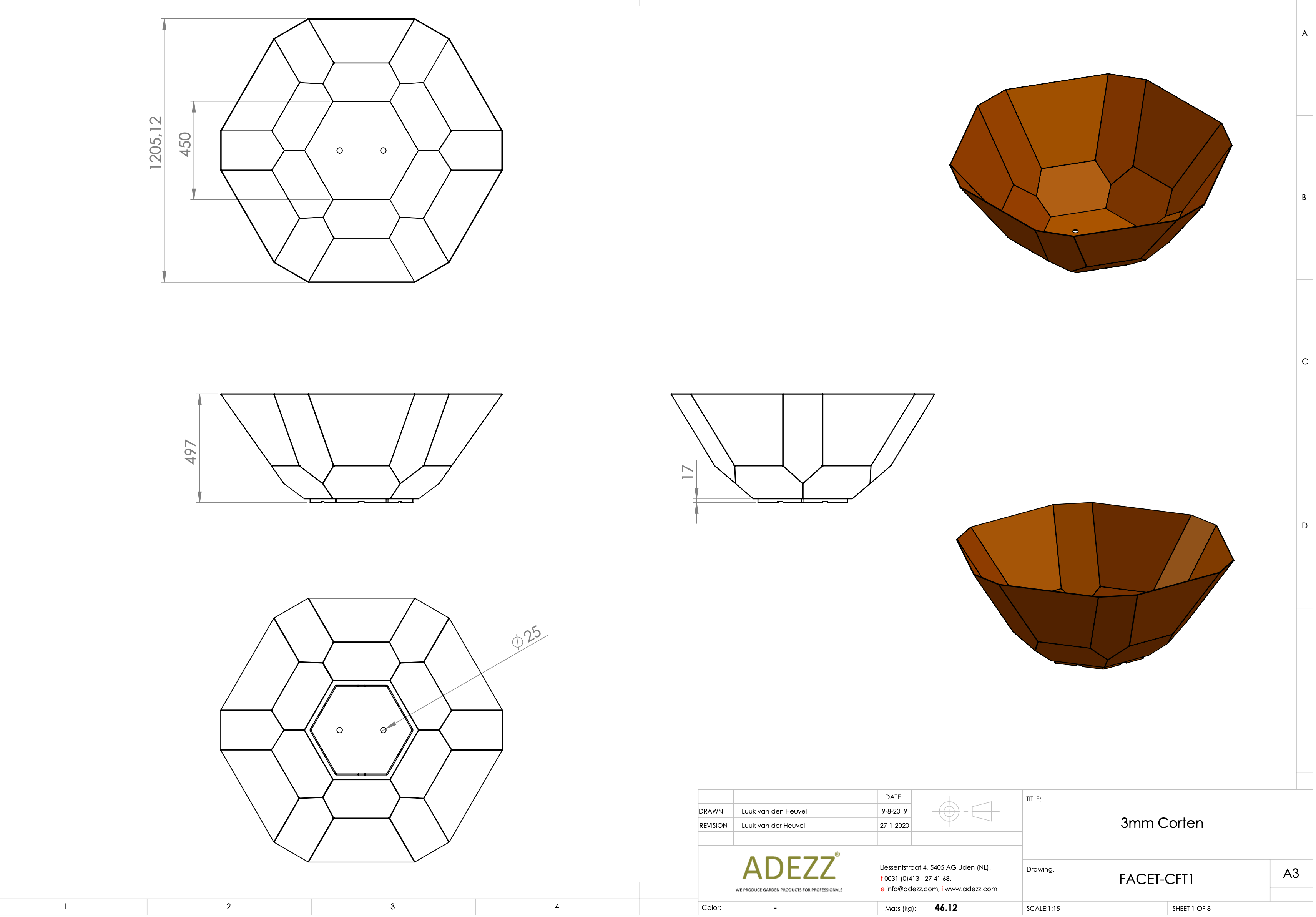 Adezz I Facet Pflanzgefäß aus Cortenstahl