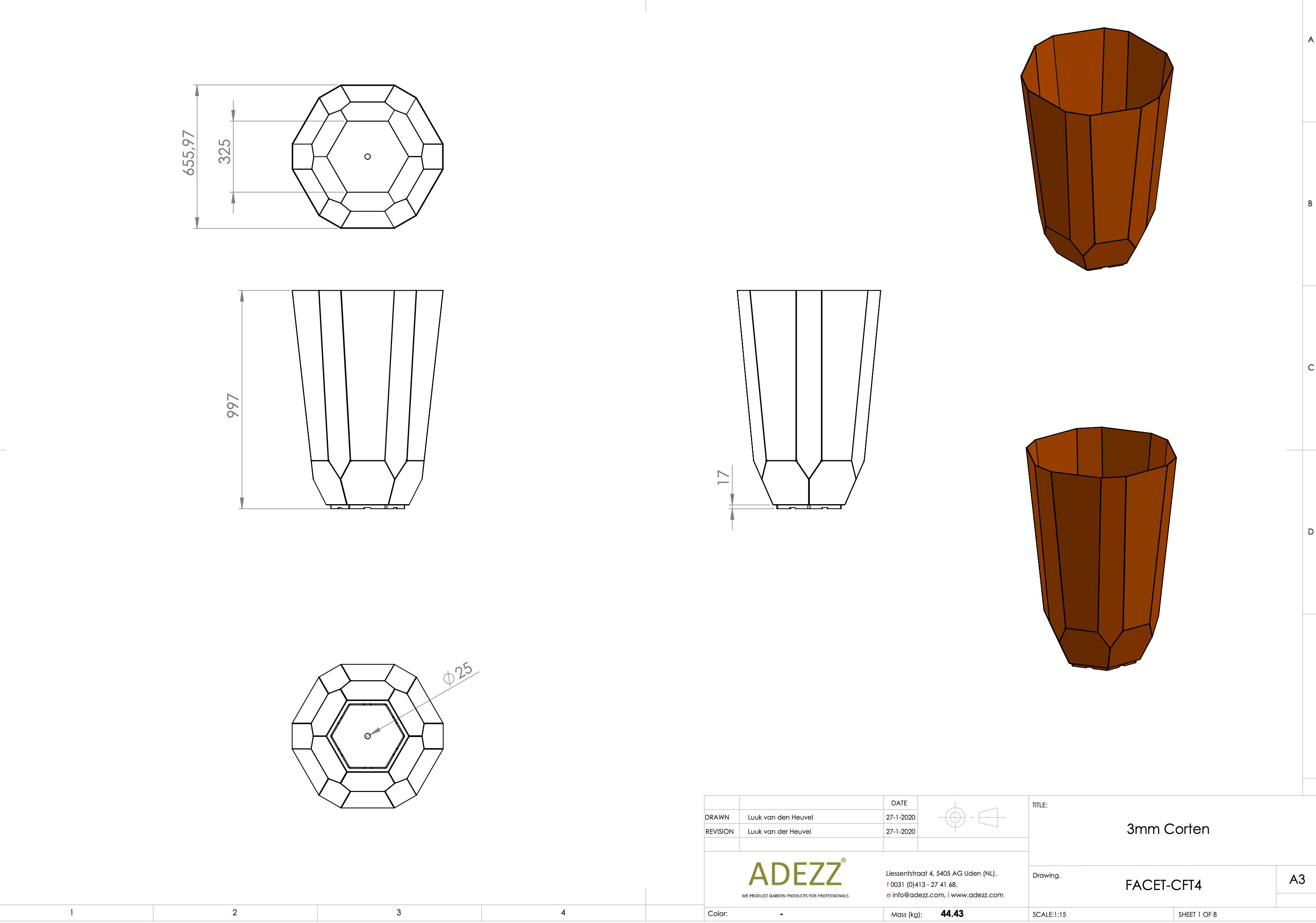 Adezz I Facet Pflanzgefäß aus Cortenstahl