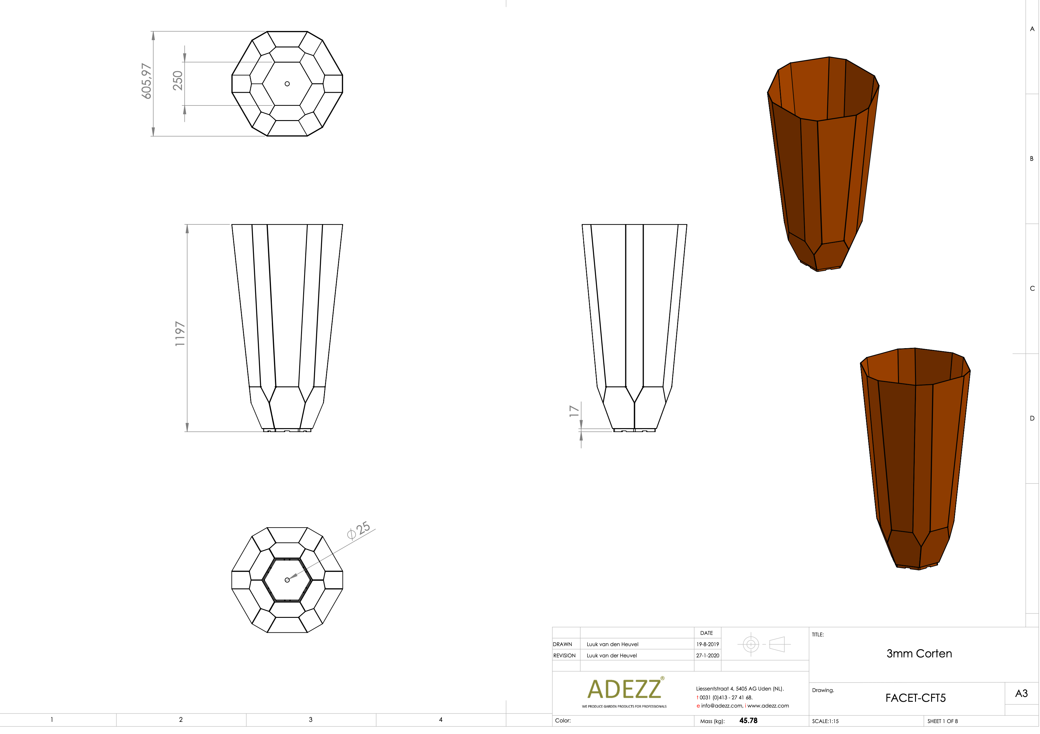 Adezz I Facet Pflanzgefäß aus Cortenstahl