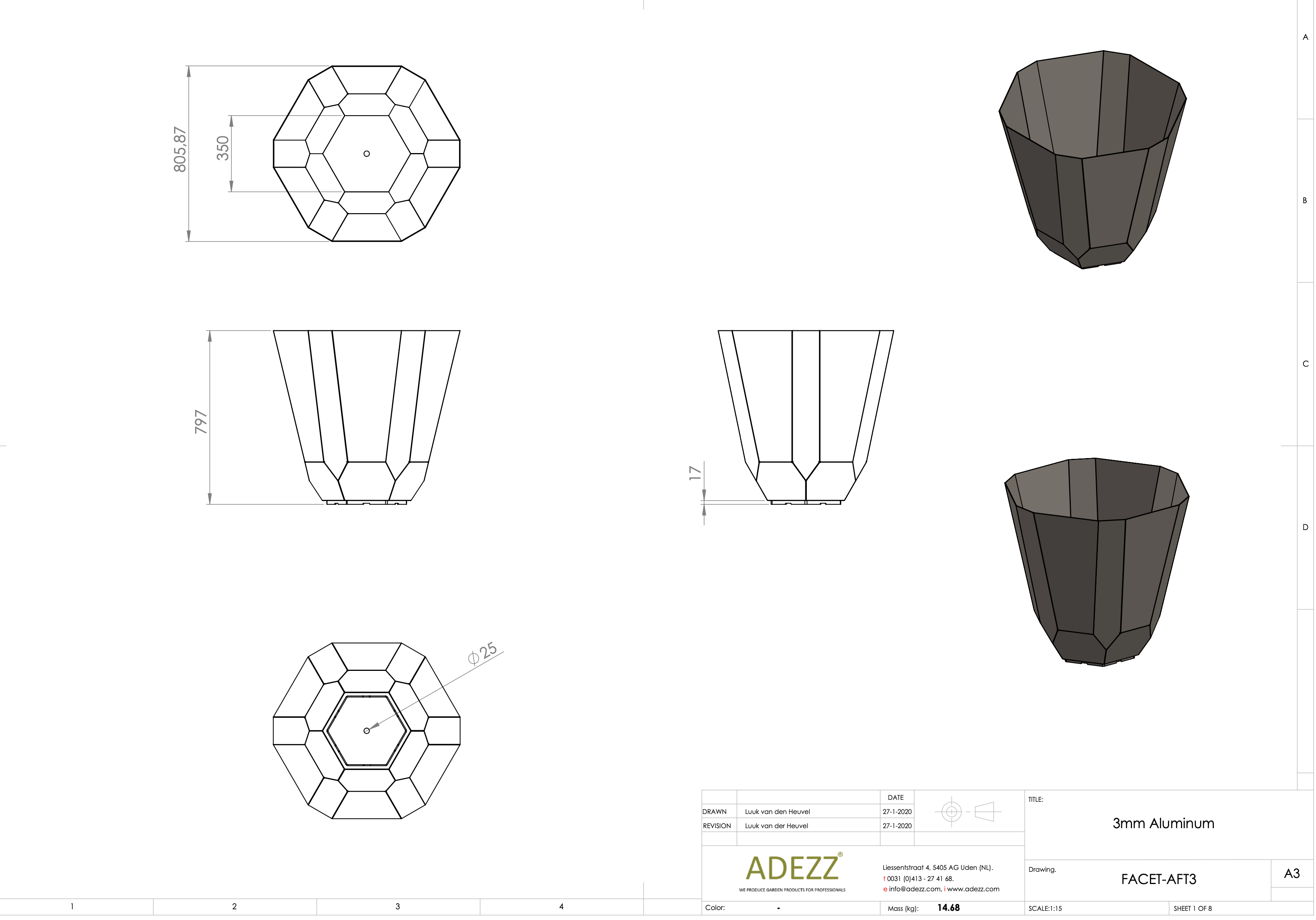 Adezz I Facet Pflanzgefäß aus Aluminium