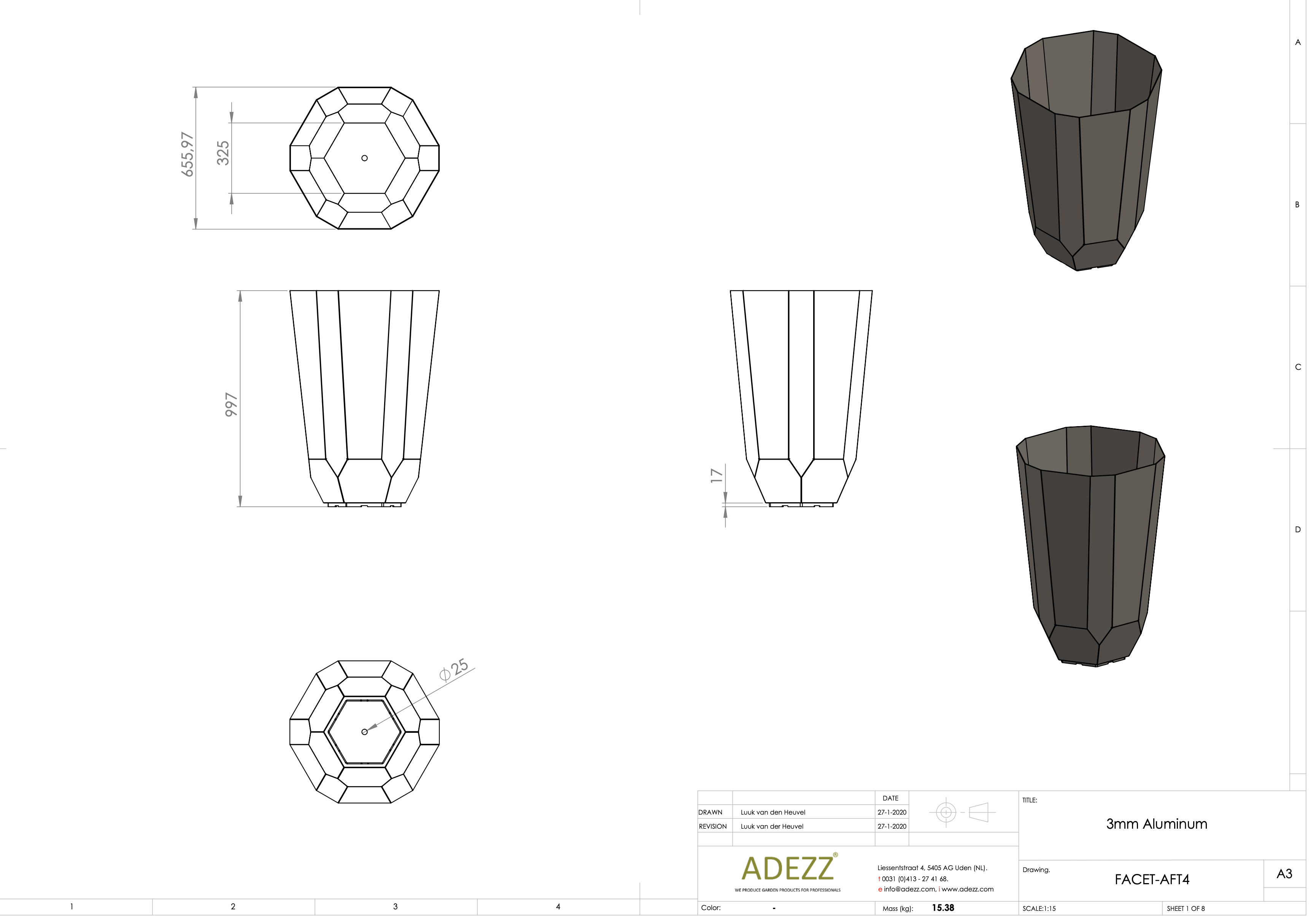 Adezz I Facet Pflanzgefäß aus Aluminium