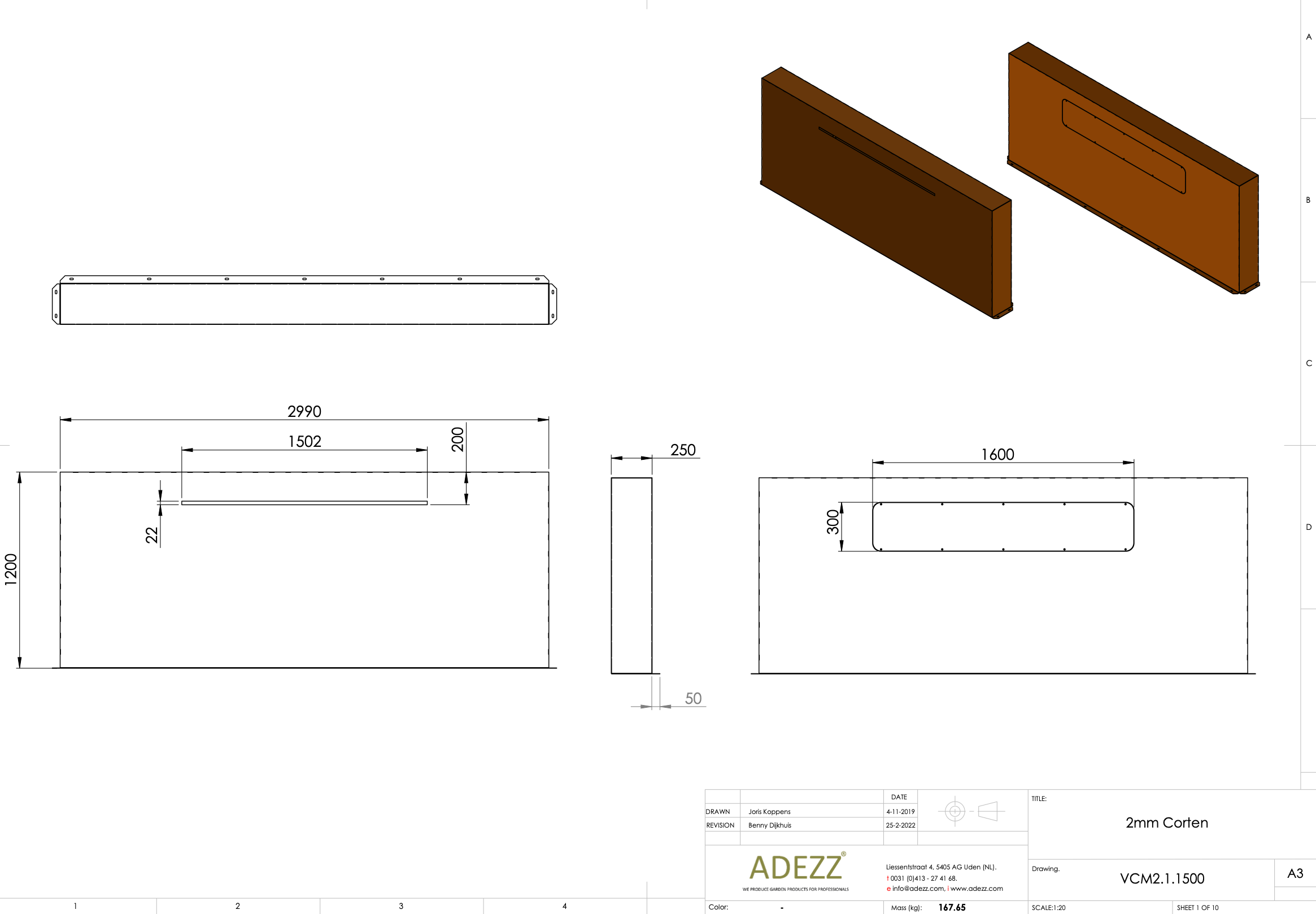 Adezz I Teichwand freistehend aus Cortenstahl