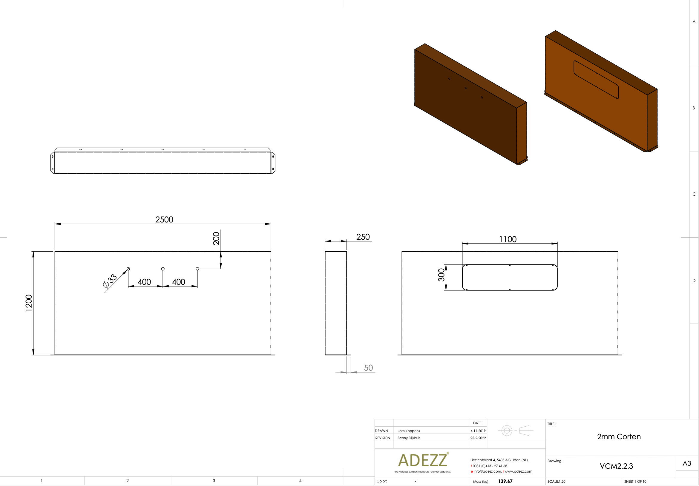 Adezz I Teichwand freistehend aus Cortenstahl