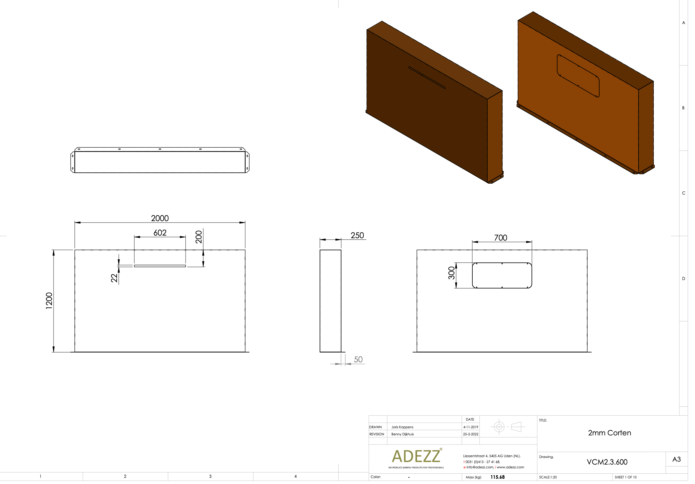 Adezz I Teichwand freistehend aus Cortenstahl