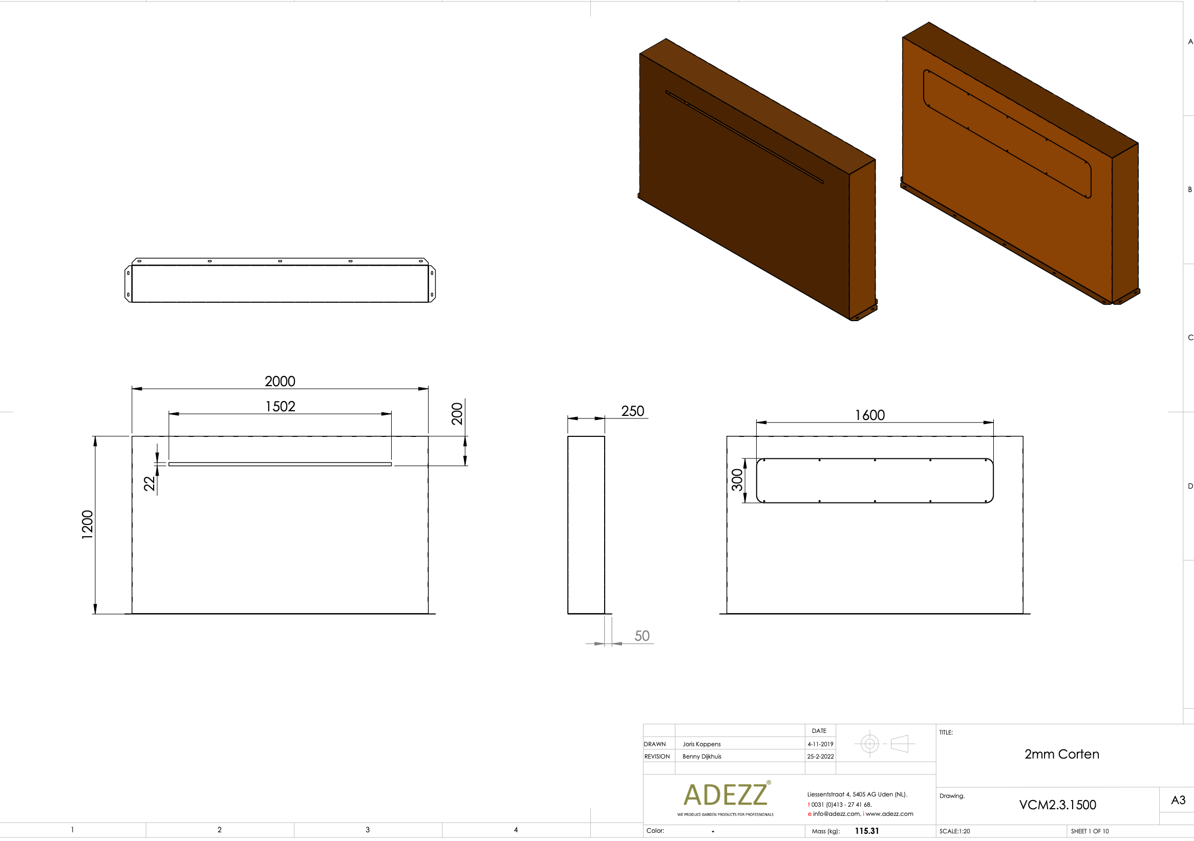 Adezz I Teichwand freistehend aus Cortenstahl