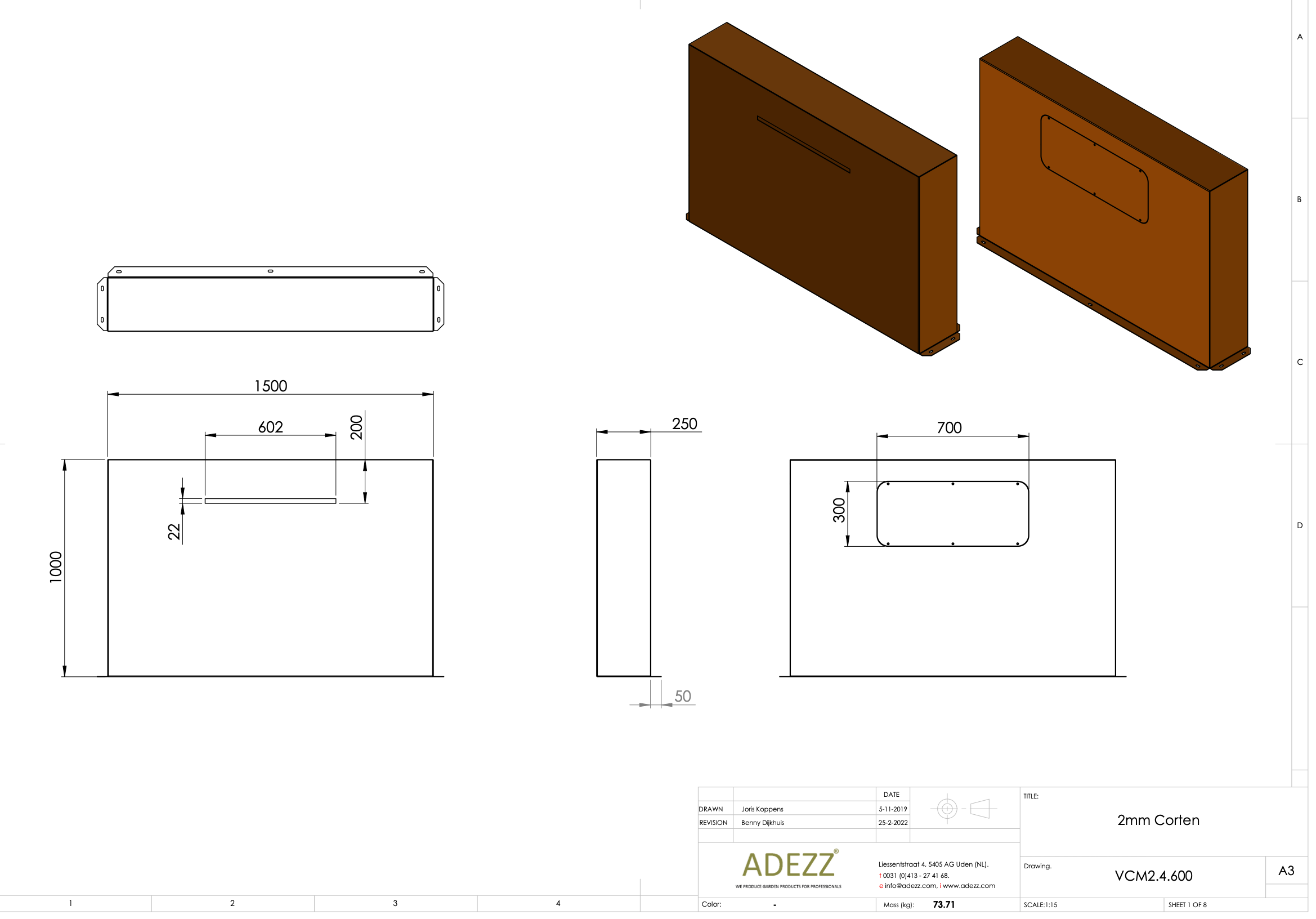 Adezz I Teichwand freistehend aus Cortenstahl