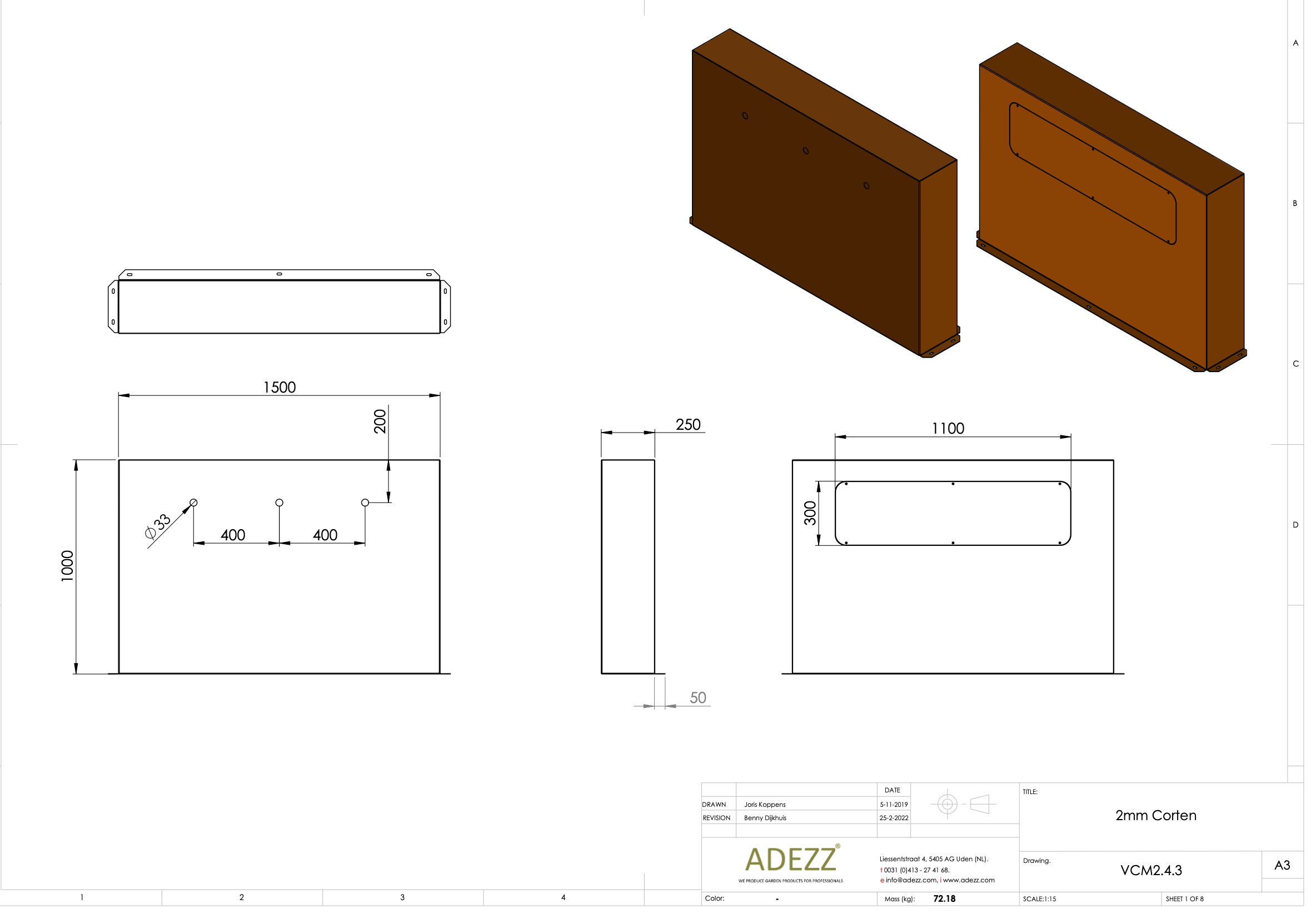 Adezz I Teichwand freistehend aus Cortenstahl