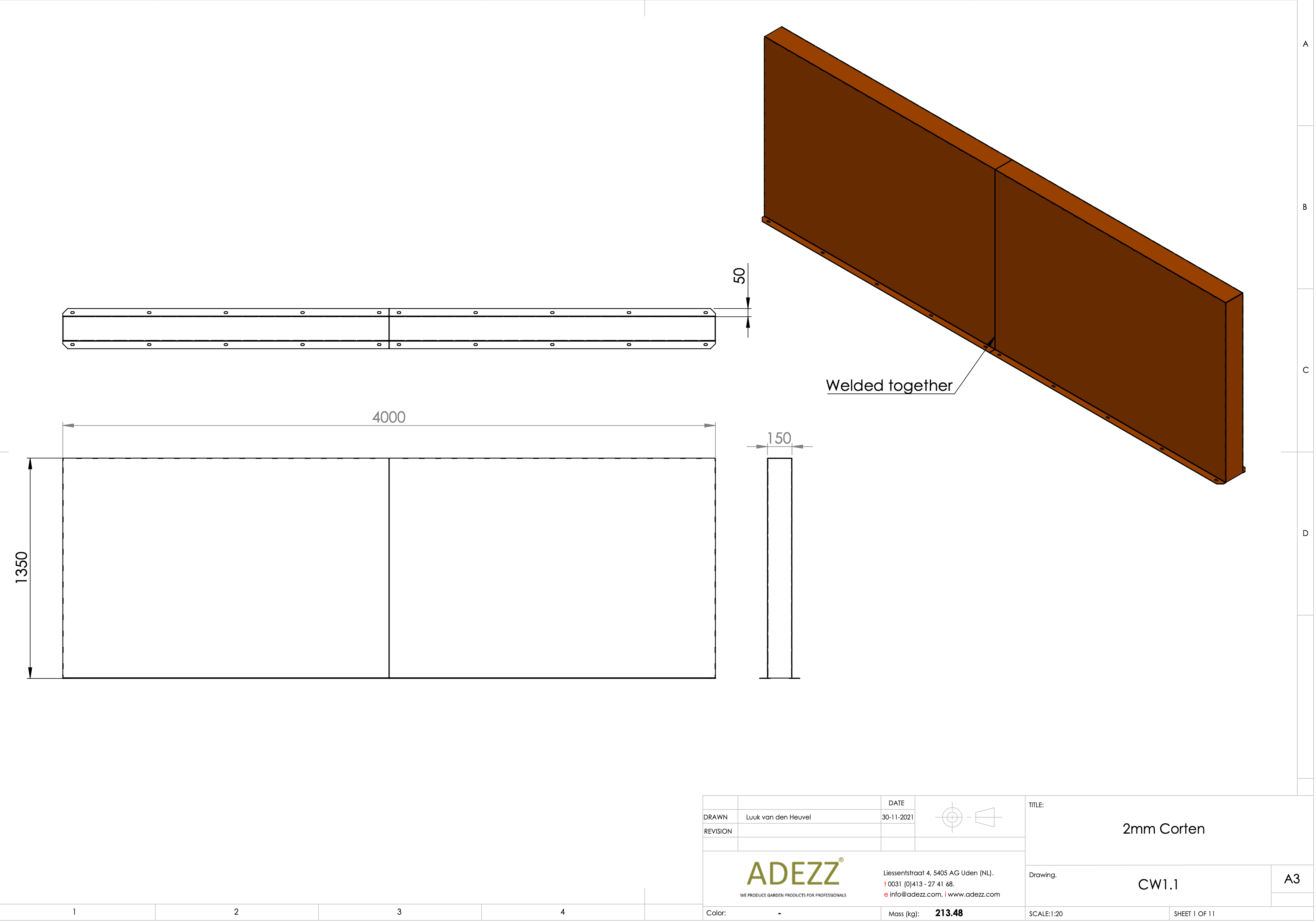 Adezz I Wand freistehend aus Cortenstahl