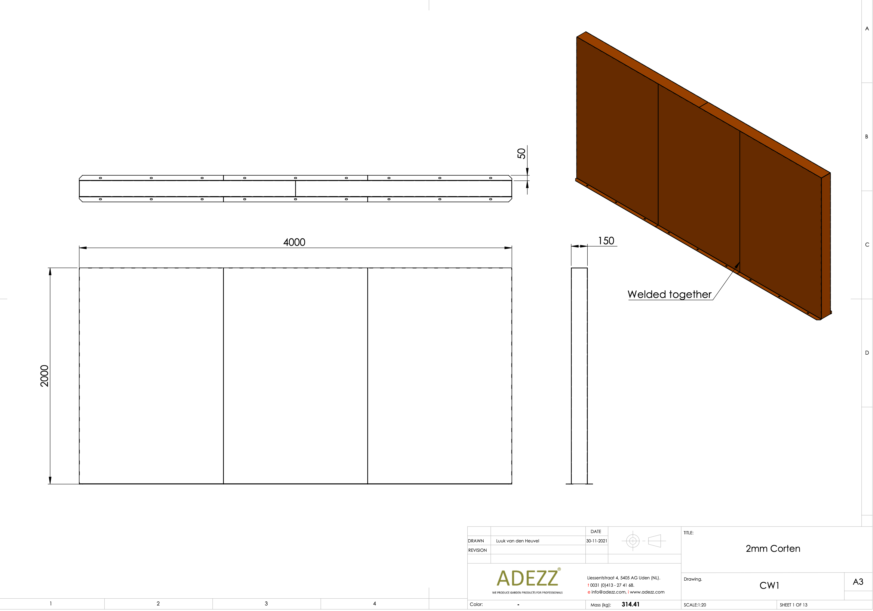 Adezz I Wand freistehend aus Cortenstahl