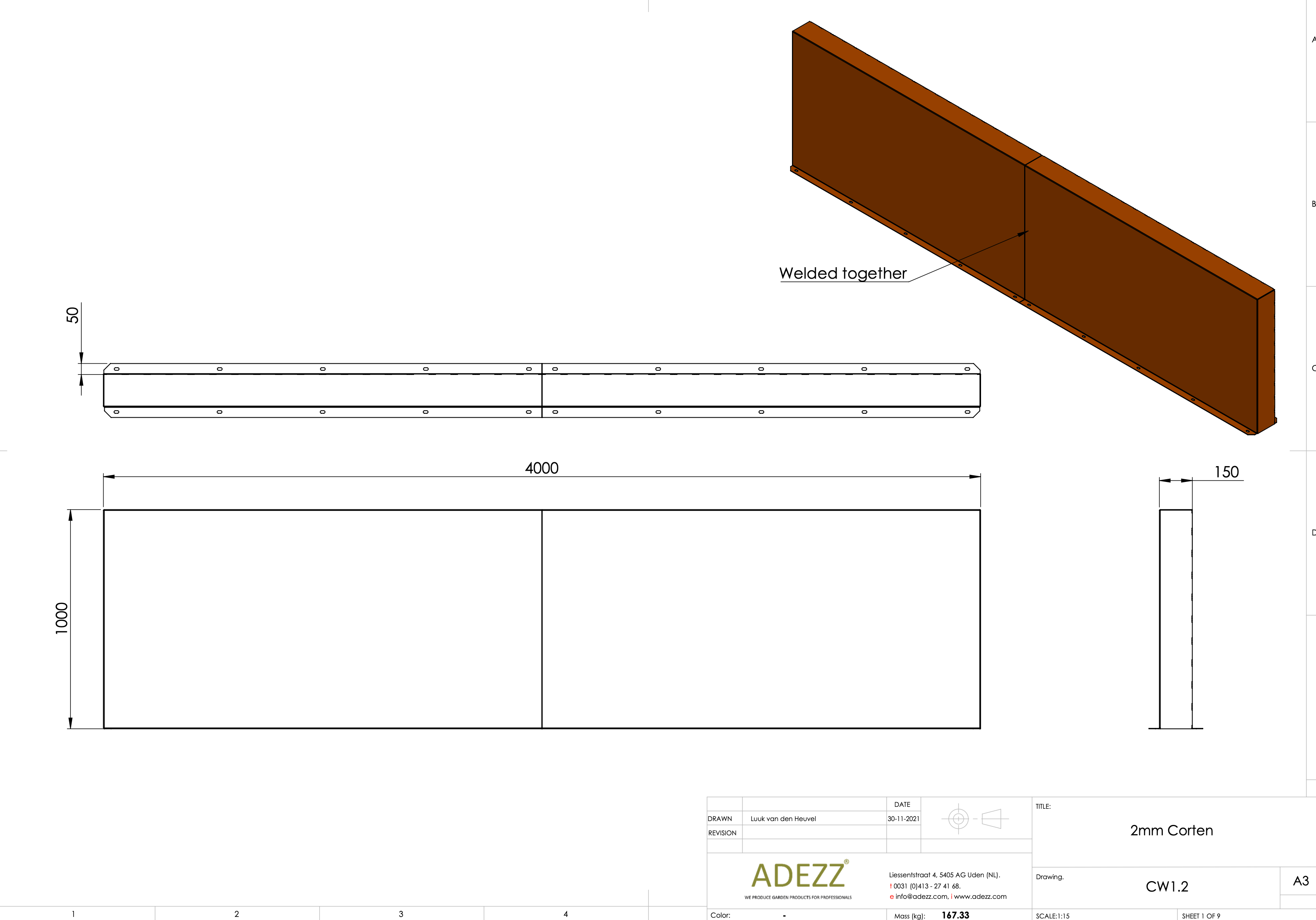 Adezz I Wand freistehend aus Cortenstahl