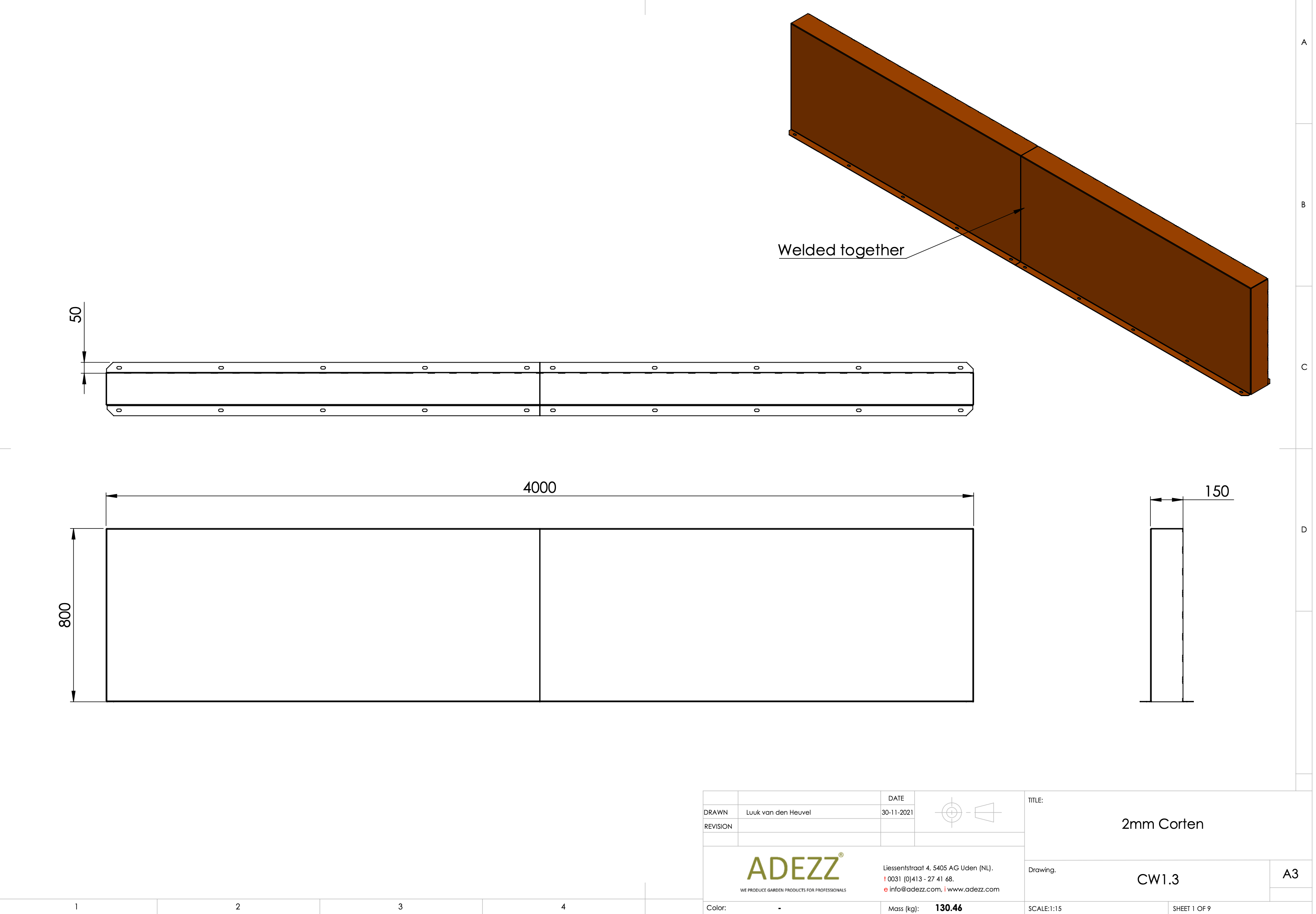 Adezz I Wand freistehend aus Cortenstahl