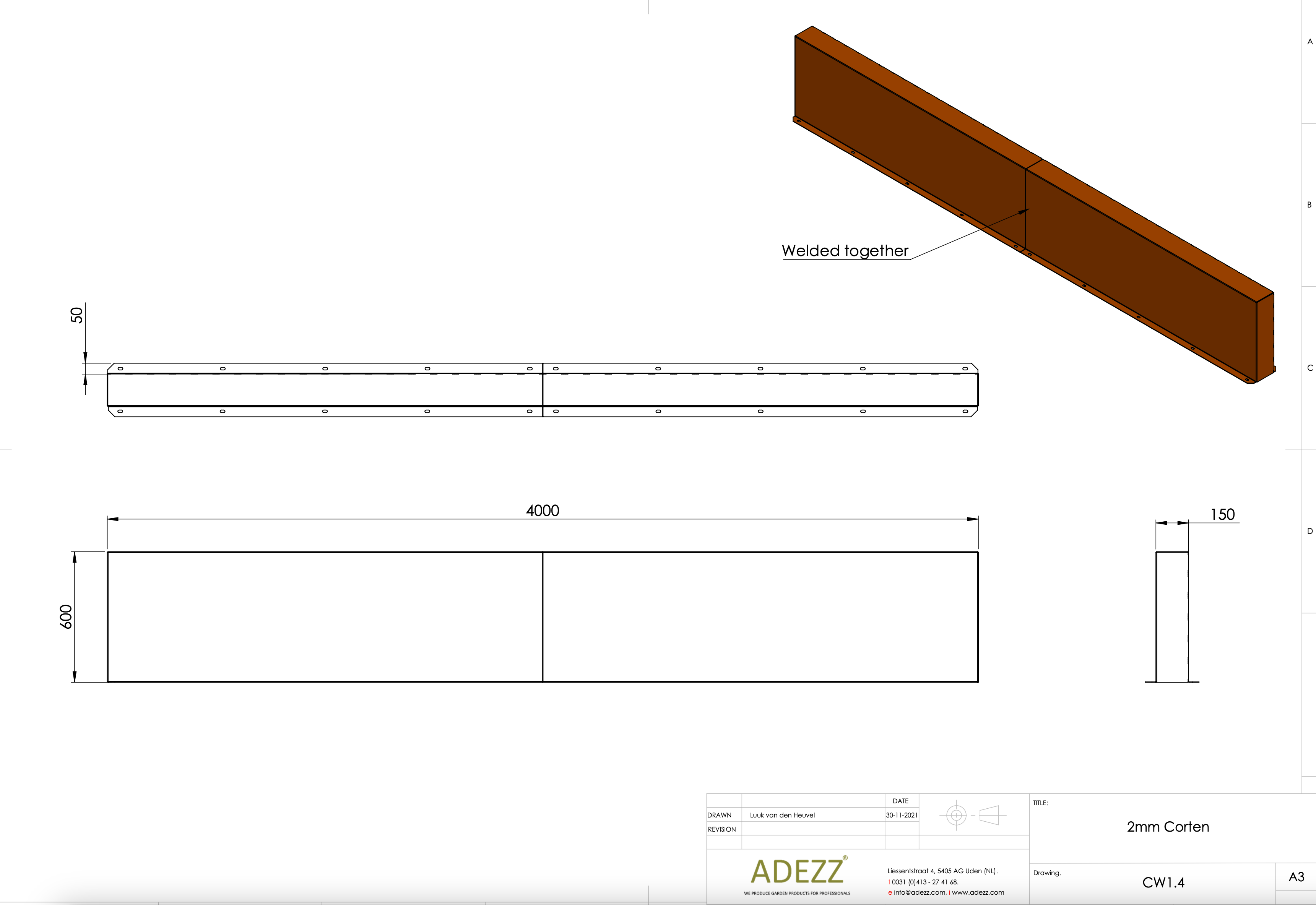 Adezz I Wand freistehend aus Cortenstahl