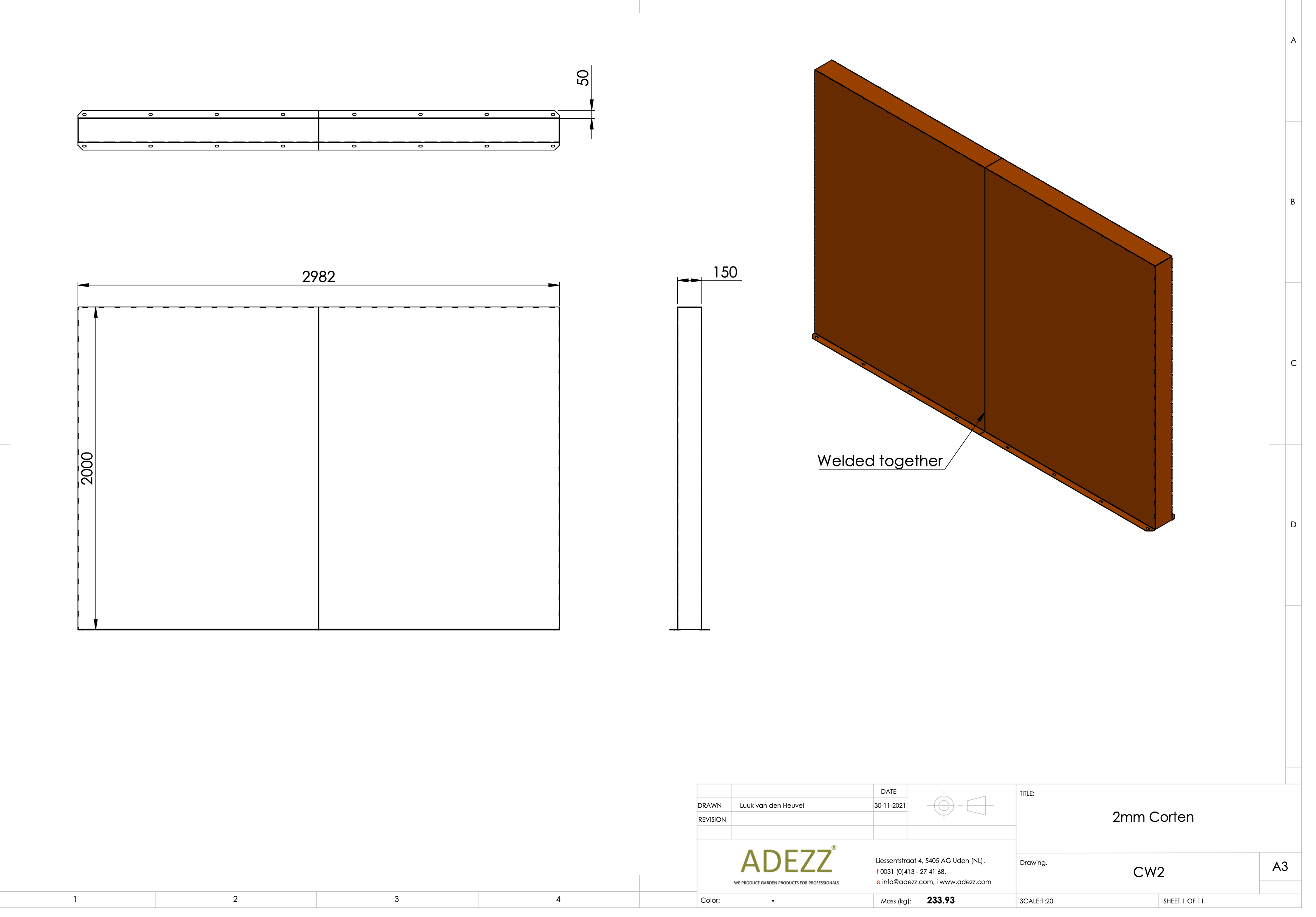Adezz I Wand freistehend aus Cortenstahl