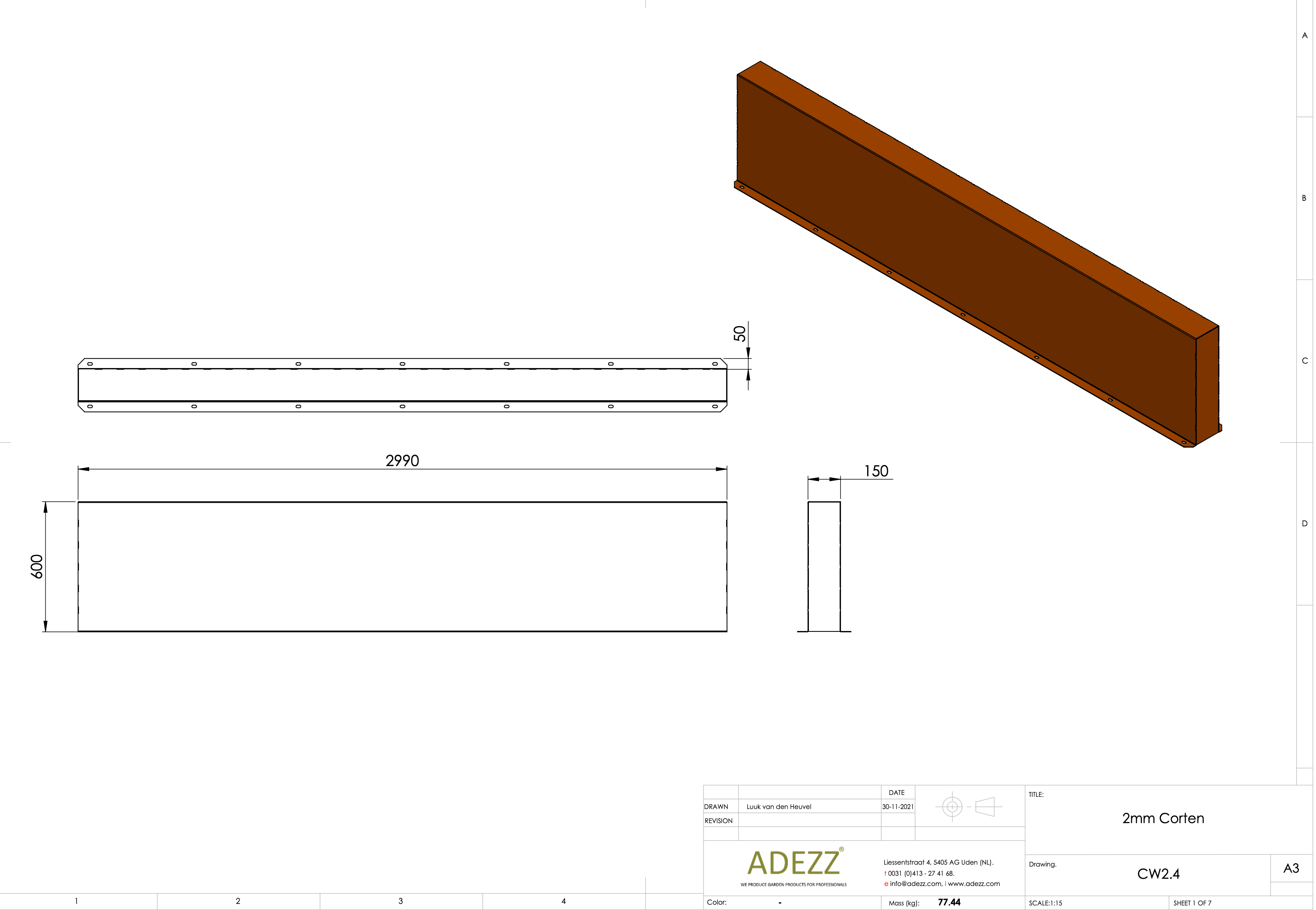 Adezz I Wand freistehend aus Cortenstahl