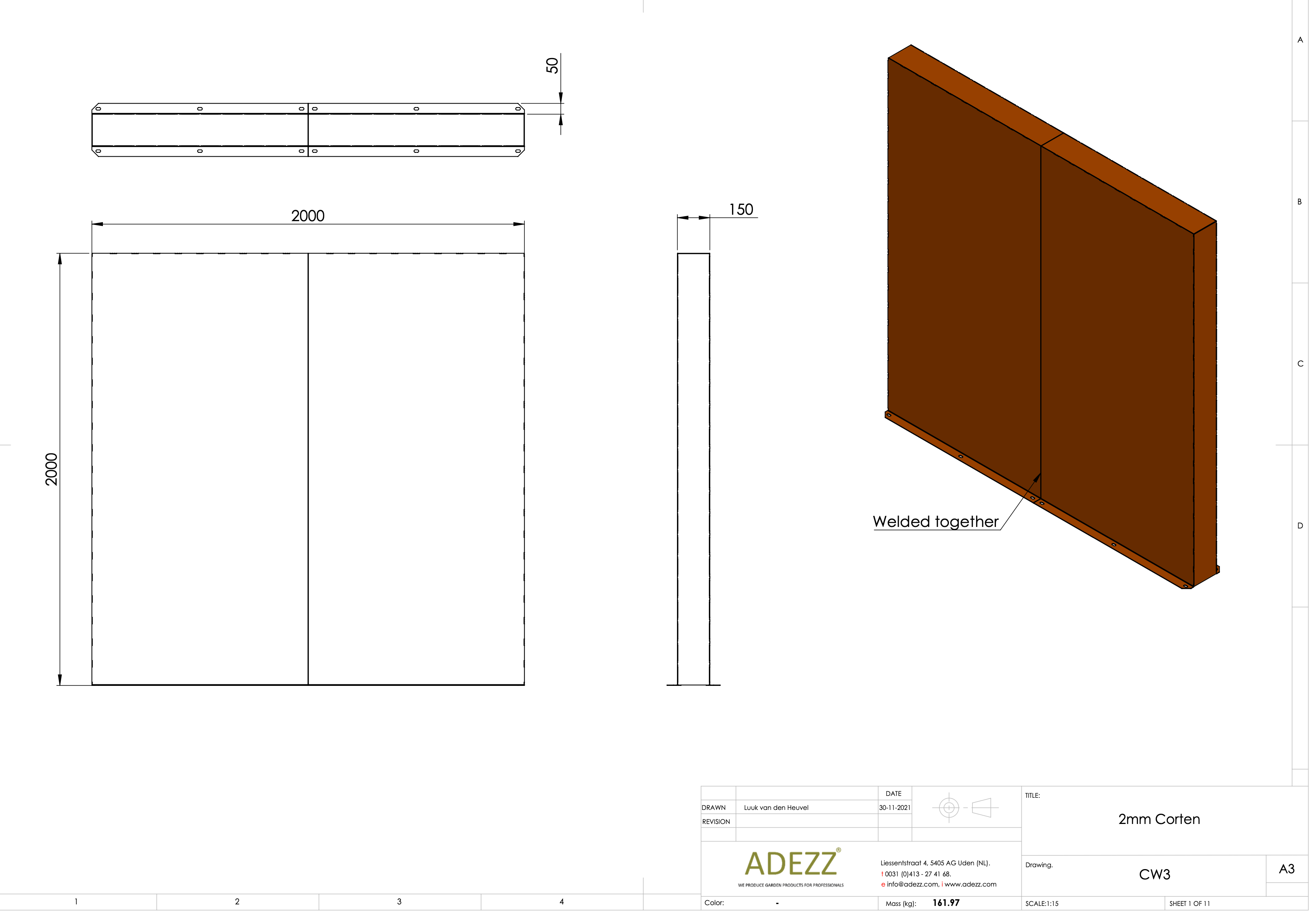 Adezz I Wand freistehend aus Cortenstahl