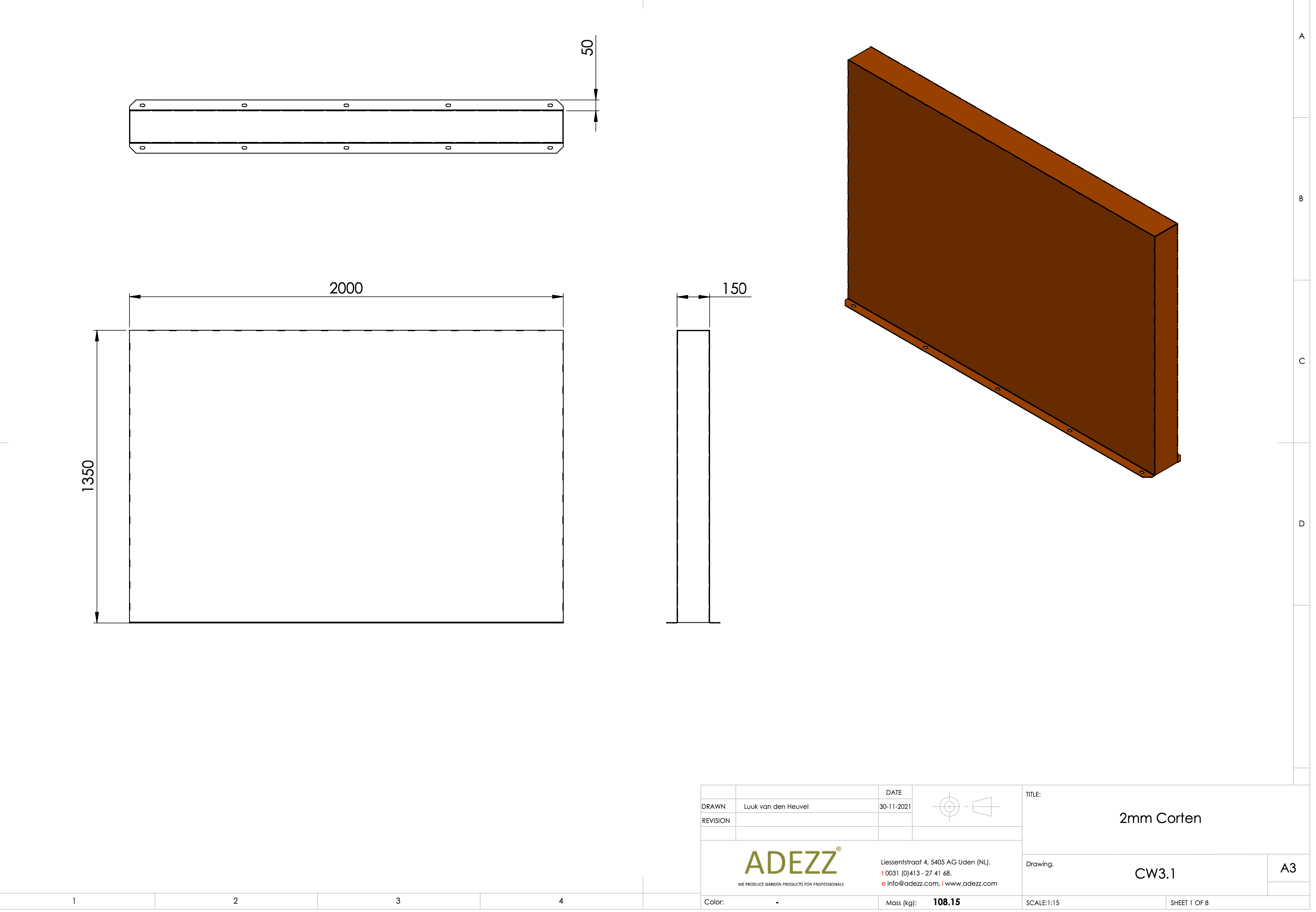 Adezz I Wand freistehend aus Cortenstahl