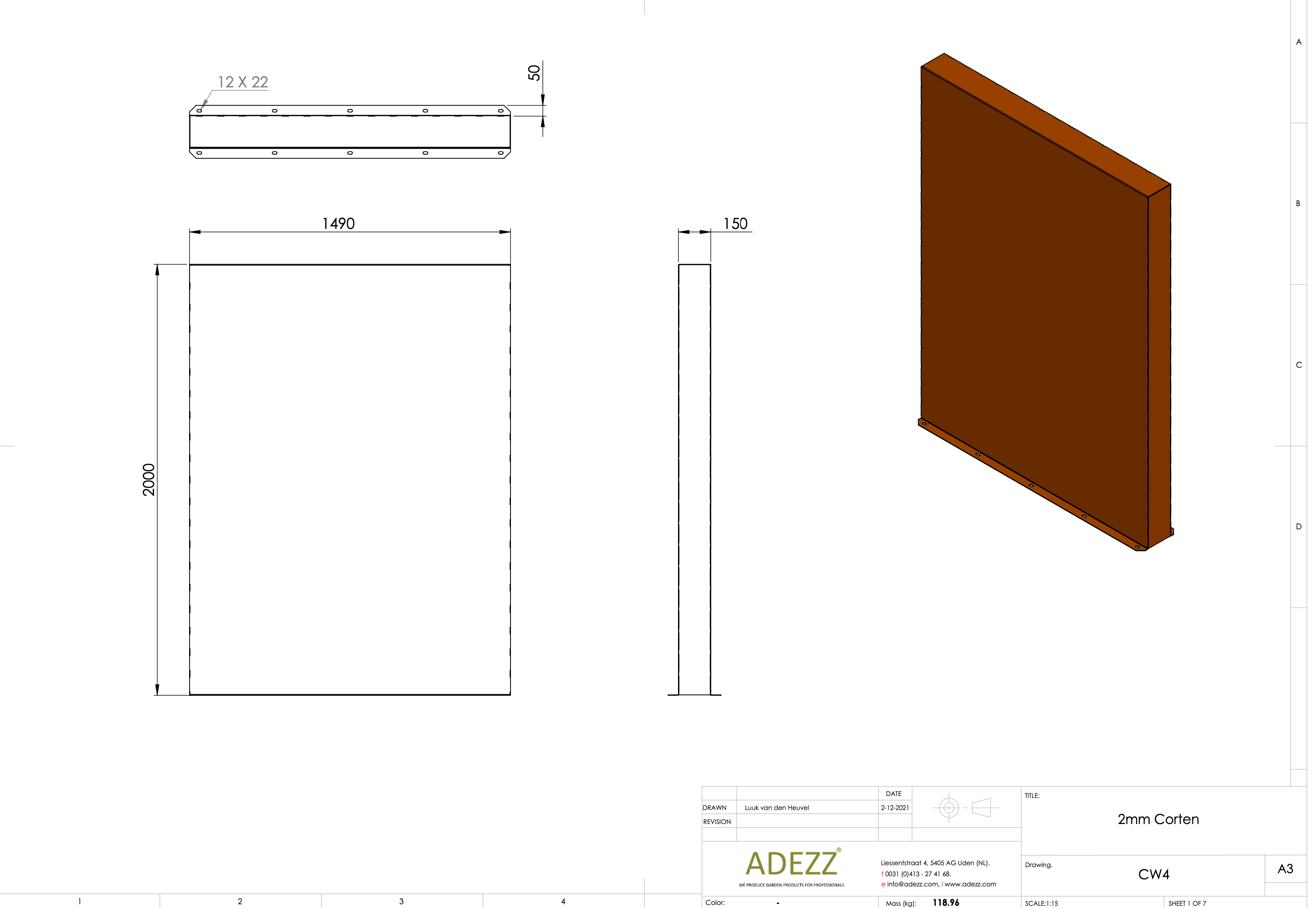 Adezz I Wand freistehend aus Cortenstahl