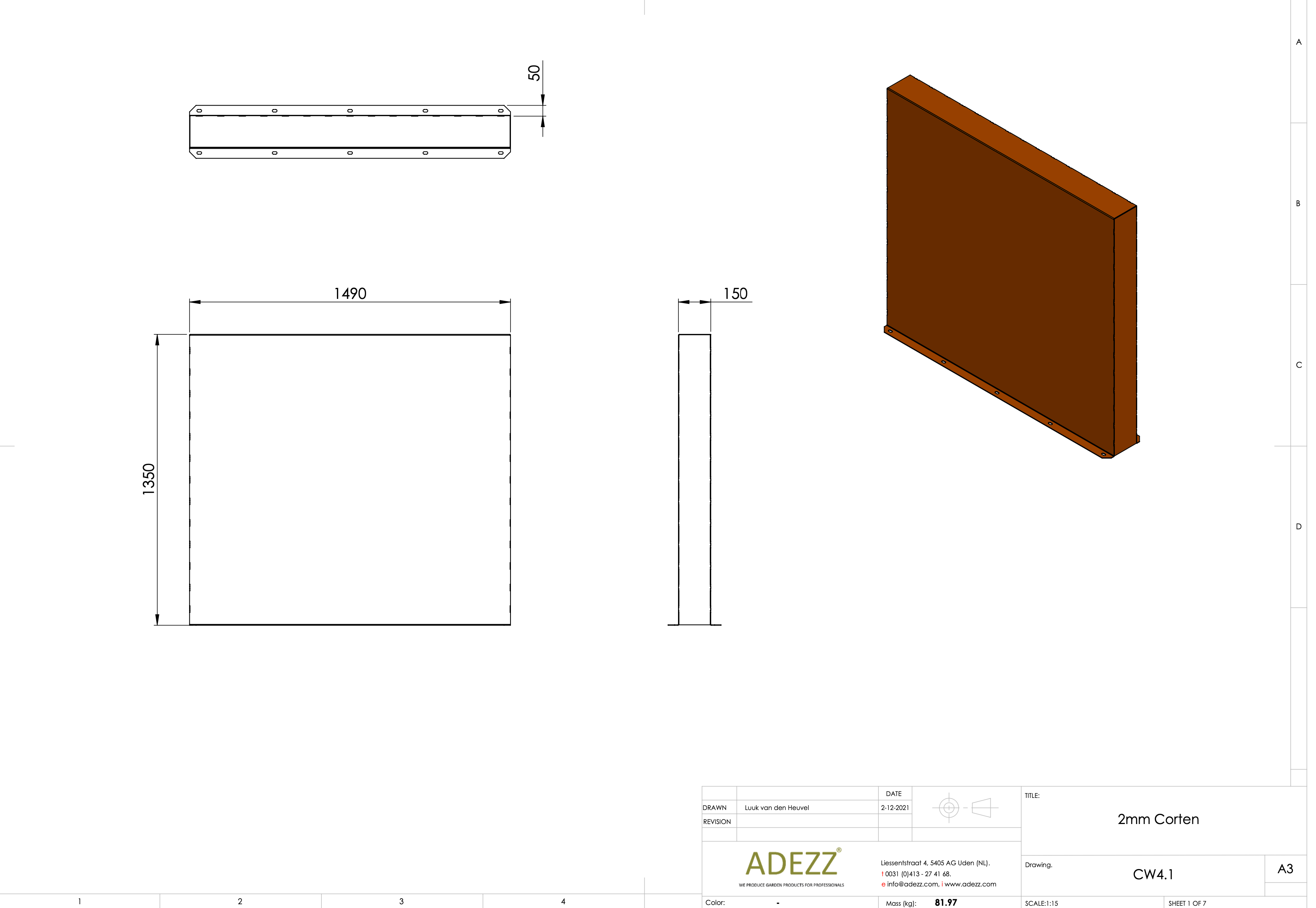 Adezz I Wand freistehend aus Cortenstahl